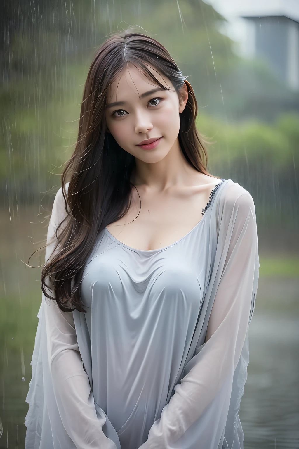 (8K、top-quality、masutepiece、超A high resolution:1.2) (Paul Rubens and Rebecca Guay's style:1.1) (Gloomy summer rains:1.4) Photos of beautiful Japan women A smile Erotic clothes