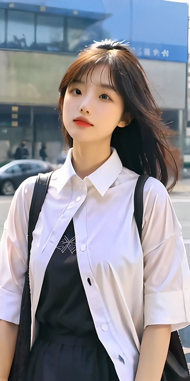 An oriental girl, for Chinese, the education level should be above university and below the doctorate. I like to wear that kind of plain clothes, and for girls of this age, it looks a little plainer. But there are always very white parts, such as shirts, collars and whatnot, which contrast well with the rest of the dark parts. He is not tall, about one meter six, his body is very slender, and he can blow away with a gust of wind.
