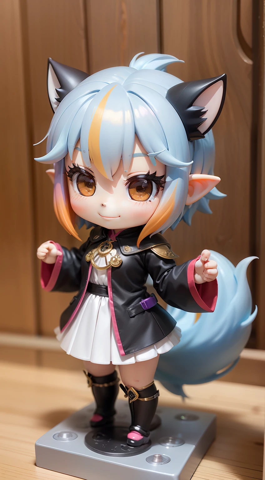 a beauty girl、Soio、super precision、accuracy、nendoroid、Chibi、Multicolored hair color、kawaii、Fantasia、Chemo-eared、tail、appearance々Pose、A smile