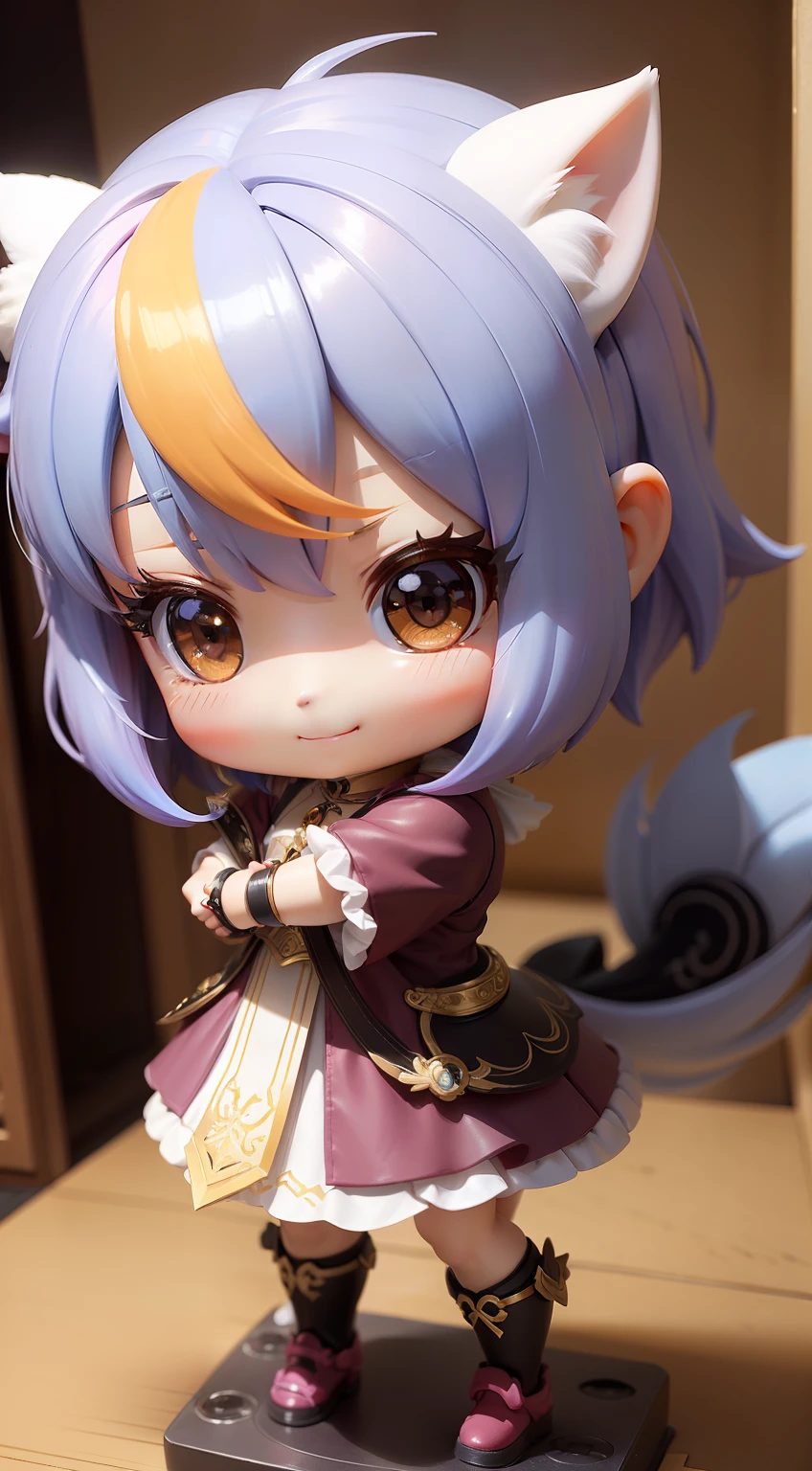 a beauty girl、Soio、super precision、accuracy、nendoroid、Chibi、Multicolored hair color、kawaii、Fantasia、Chemo-eared、tail、appearance々Pose、A smile