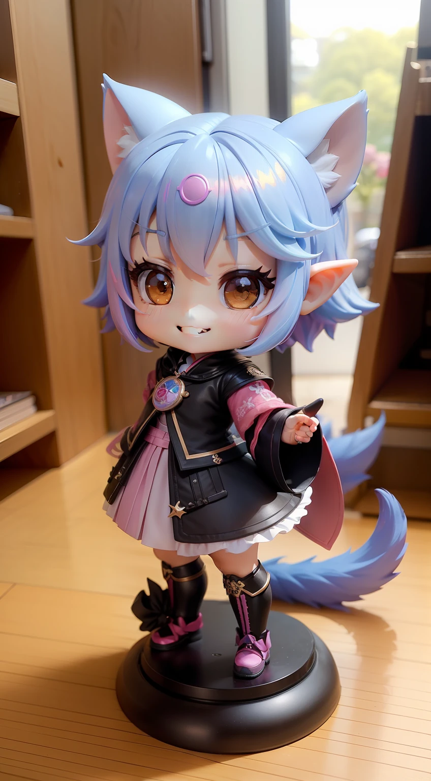 a beauty girl、Soio、super precision、accuracy、nendoroid、Chibi、Multicolored hair color、kawaii、Fantasia、Chemo-eared、tail、appearance々Pose、A smile