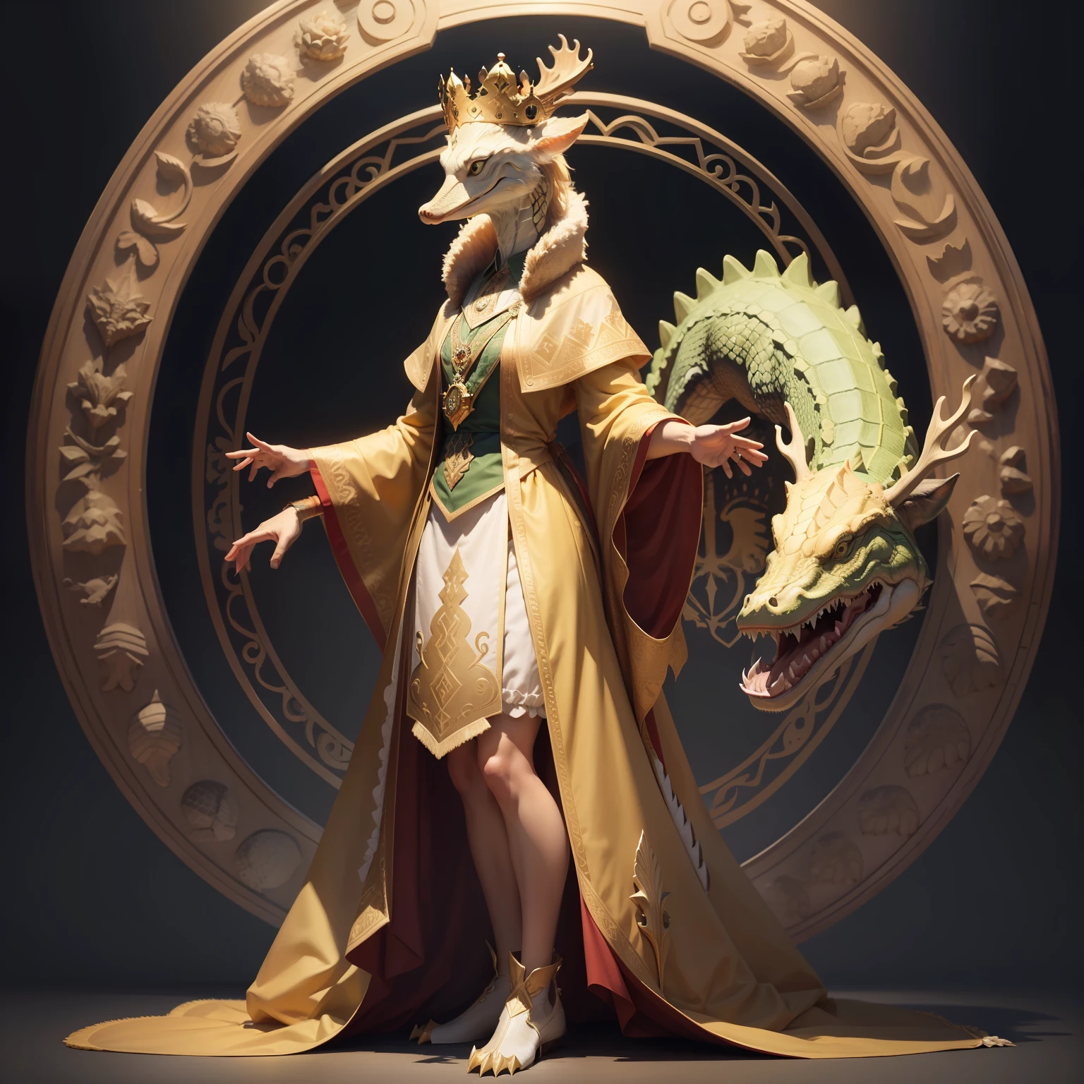 Alligator, animal, alligator King crown, Long ears like deer, high detail, full body,
