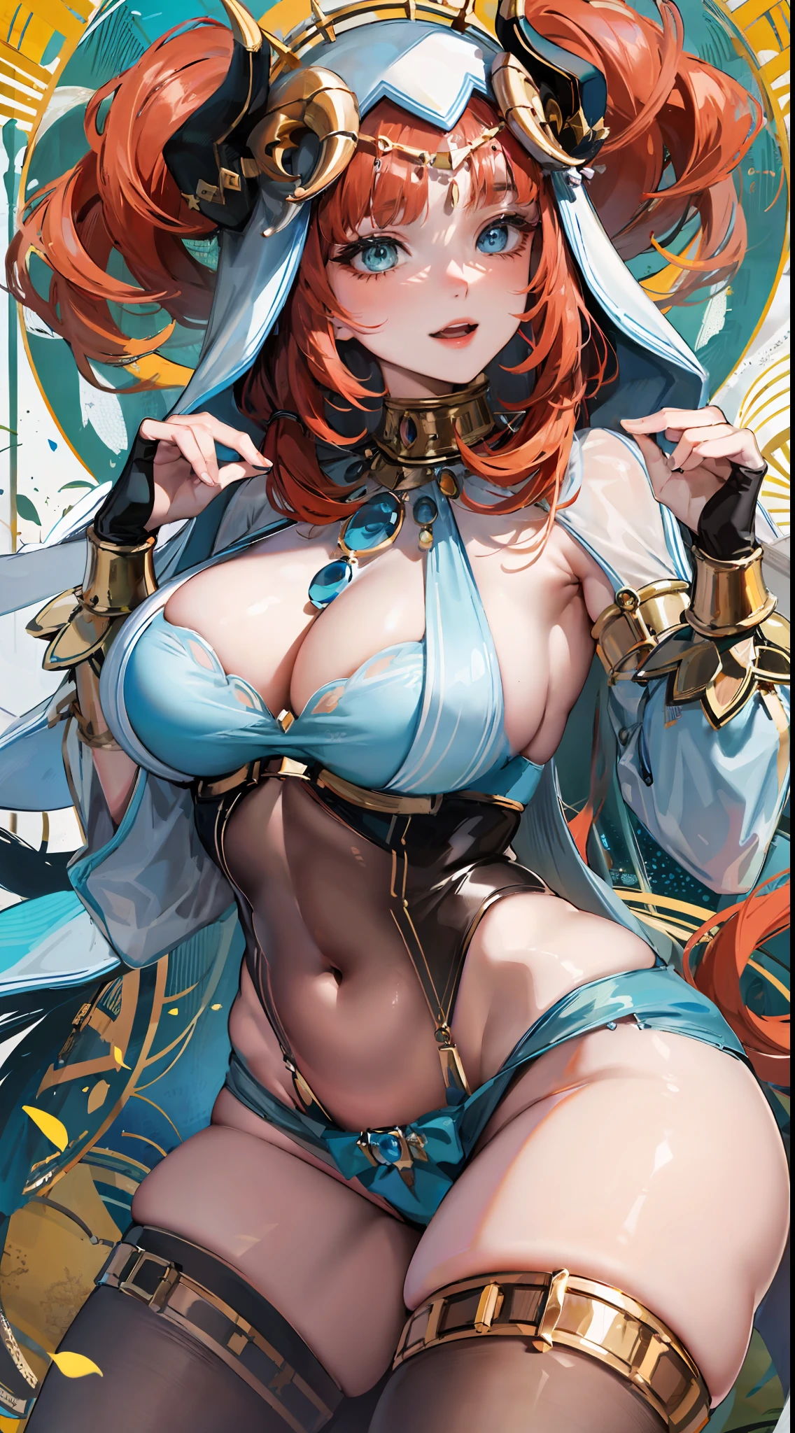 nilou ,White silk shawl,ssee-through,Fleshy thighs,Poster publicity style,Simetall,busty figure,C cup,Happy expression