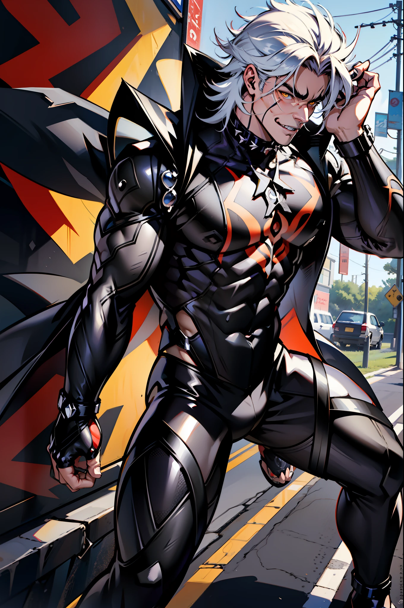 《the original god》Arataki Kazuto , male people, chest muscle, Sexy , Venom symbiote for your body, Black mucus of the body , into venom, venomize,Black bodysuit,(Cloak),Red cape,Abs,(Adult male)((Venom possession,venom symbiote)),over-Tortoise Man,Battle damage,((Masterpiece)), ((Best quality)), Ultra detailed,((illustration)), Dynamic Angle, Detailed light, (Delicate eyes), Floating, 1boy, Male focus, Head, Clothing, Yellow eyes, necklace, tattoo, (Forehead:0.8), (ahoge:0.8), jewelry, brunette color hair,apathy,Ray, chest muscle, Sexy , Venom symbiote for your body, Black mucus of the body , (into venom), Venom,frontage,Bust photo,White tight-fitting top,spiderman outfit,style of anime4 K, 4K anime wallpaper, Badass anime 8 K, 4 k comic wallpaper, young anime man, Anime boys, Anime wallpapers 4 k, Anime wallpaper 4K, High quality anime art style, Anime moe art style, Anime art wallpaper 8 K, Anime art wallpaper 4 K, RGB lighting
