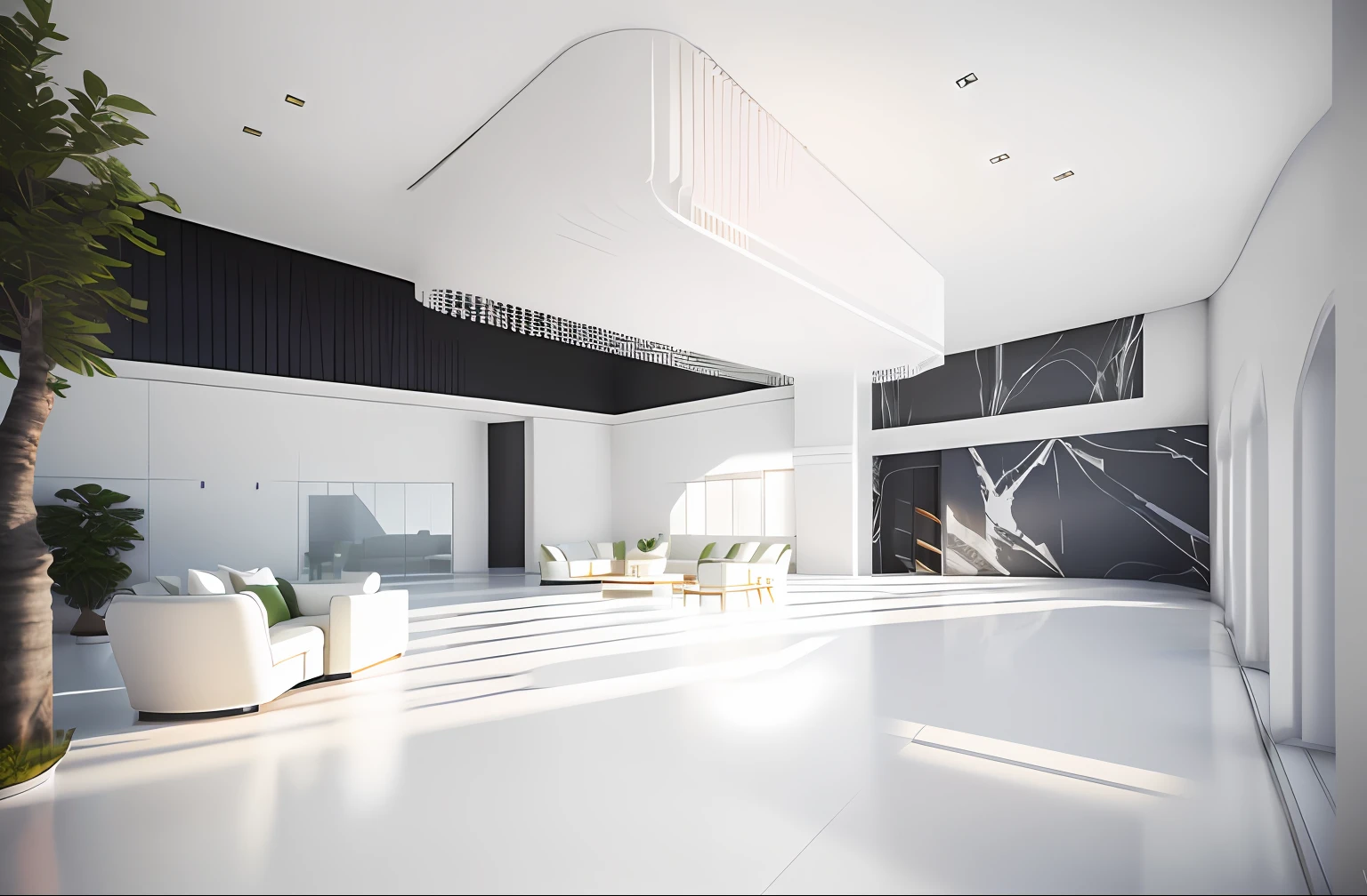There is a spacious lobby，White marble floors and glass ceilings，There are plenty of sofas and tables inside, interior architecture view, building rendering, simple ceiling, archviz, high ceiling, professional render, Realistic physical rendering, high quality rendering, CG rendering, very tall ceilings, all white render, highly photographic render, excellent 3d render, realistic cgi render, lumion render, high quality rendering