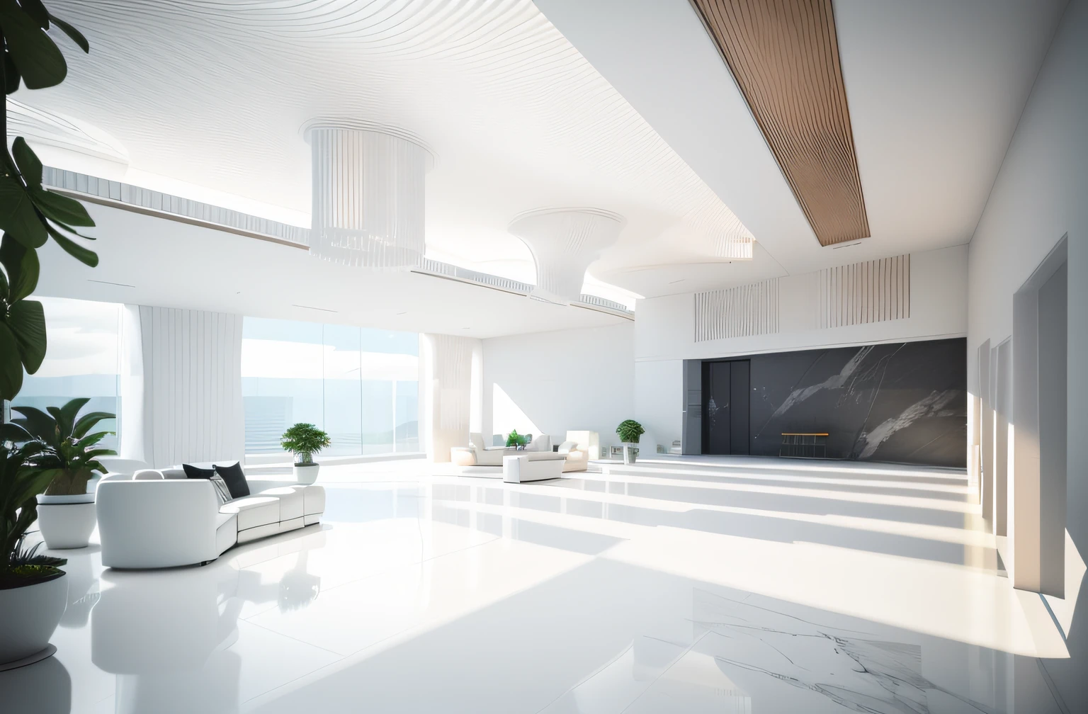 There is a spacious lobby,White marble floors and glass ceilings,There are plenty of sofas and tables inside, interior architecture view, building rendering, simple ceiling, archviz, high ceiling, professional render, Realistic physical rendering, high quality rendering, CG rendering, very tall ceilings, all white render, highly photographic render, excellent 3d render, realistic cgi render, lumion render, high quality rendering