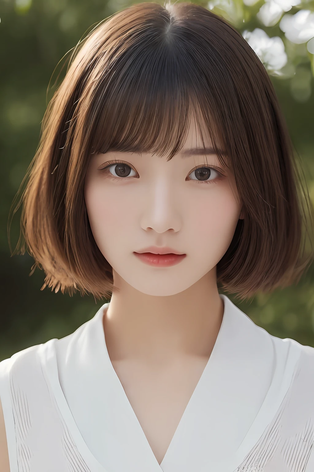 ((1girl in)),Very Shorthair、disheveled hair、Light brown eyes、(dignified expression)、(校服),white  shirt、Red ribbons、flered skirt、(爆乳:1.4)、Emphasize the valley、‎Classroom、(Photorealsitic)、(intricate detailes:1.2)、(​masterpiece、:1.3)、(top-quality:1.4)、(超A high resolution:1.2)、超A high resolution、(A detailed eye)、(detailed facial features)