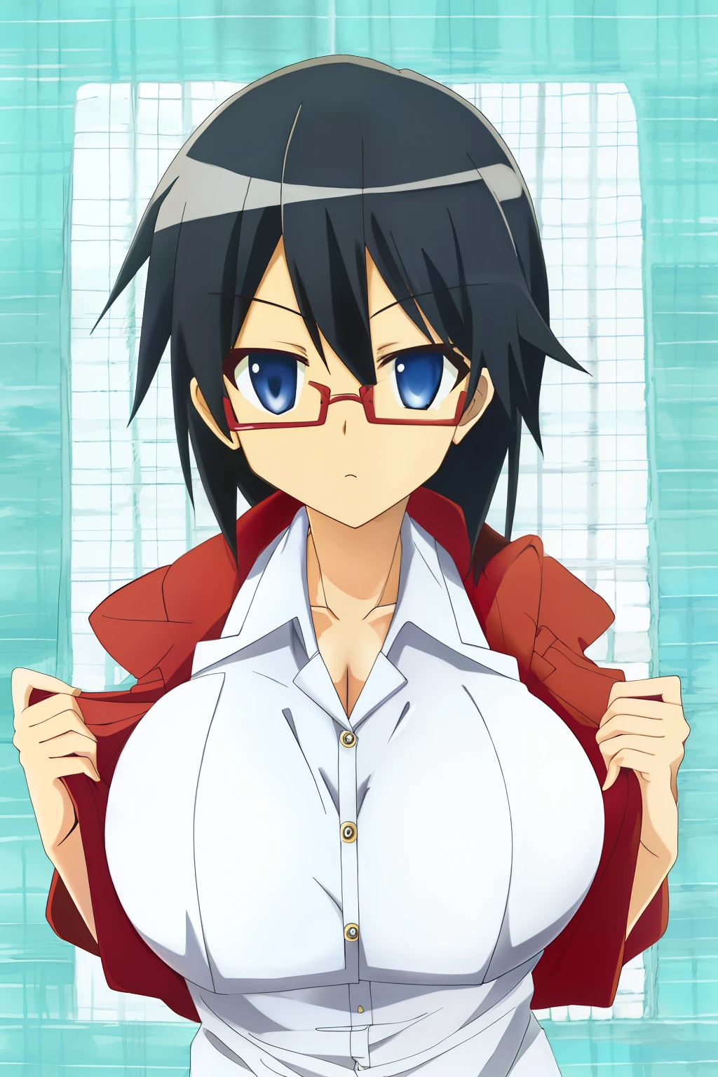 adolable，anime big breast，male people，Square glasses frame