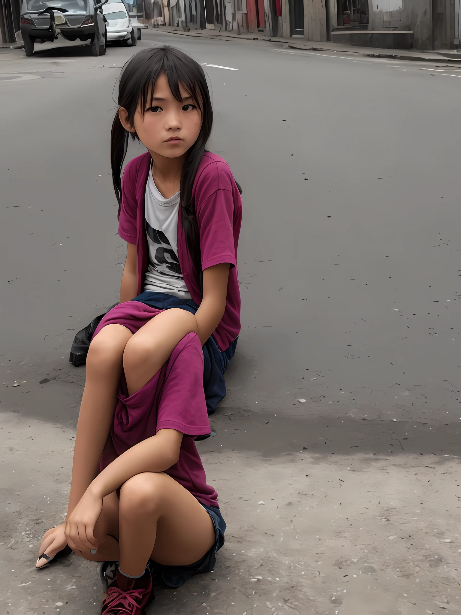 A girl who is poor in the street