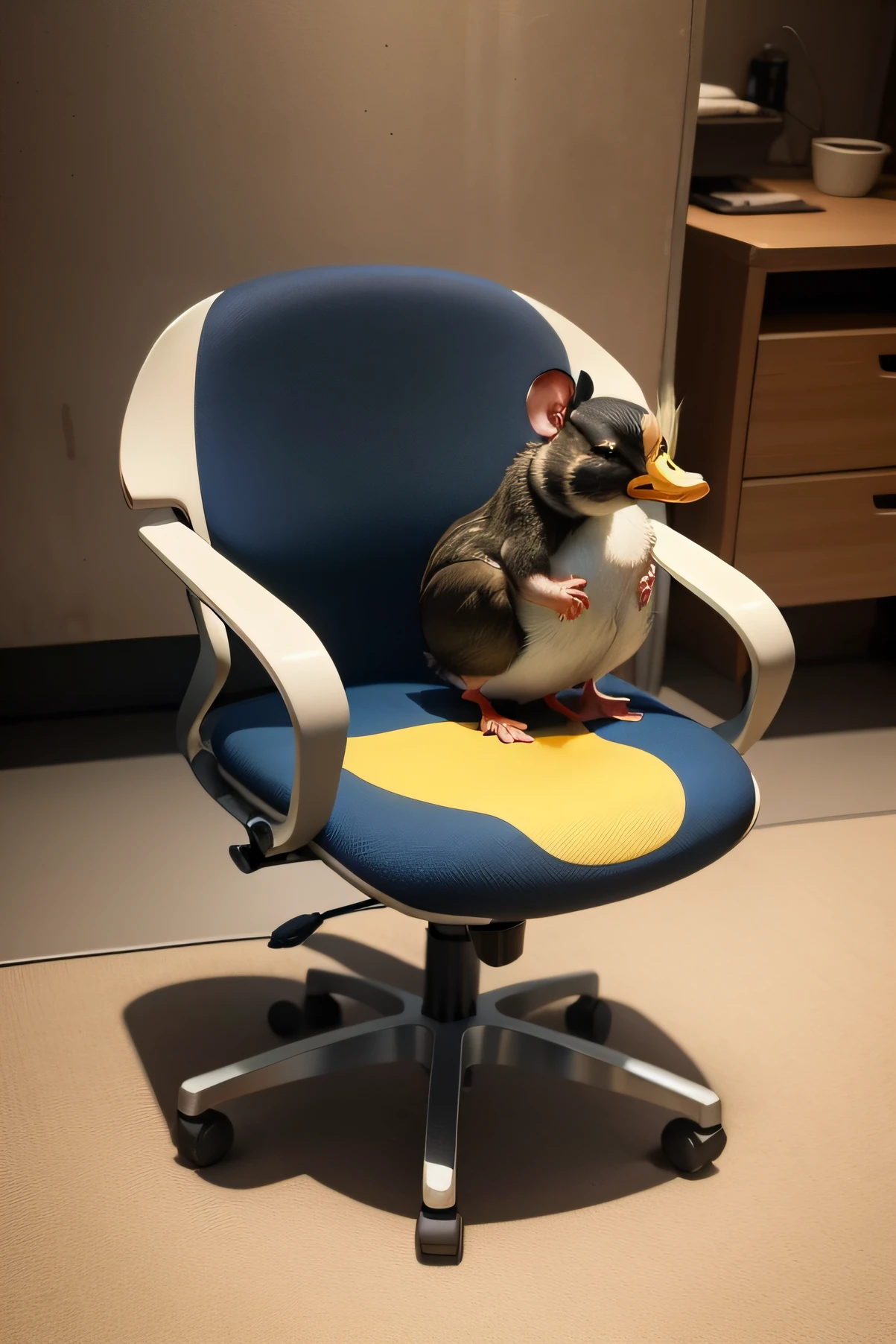 A chair combined with a rat's head and a duck's neck、photore、photorealestic、modern day
