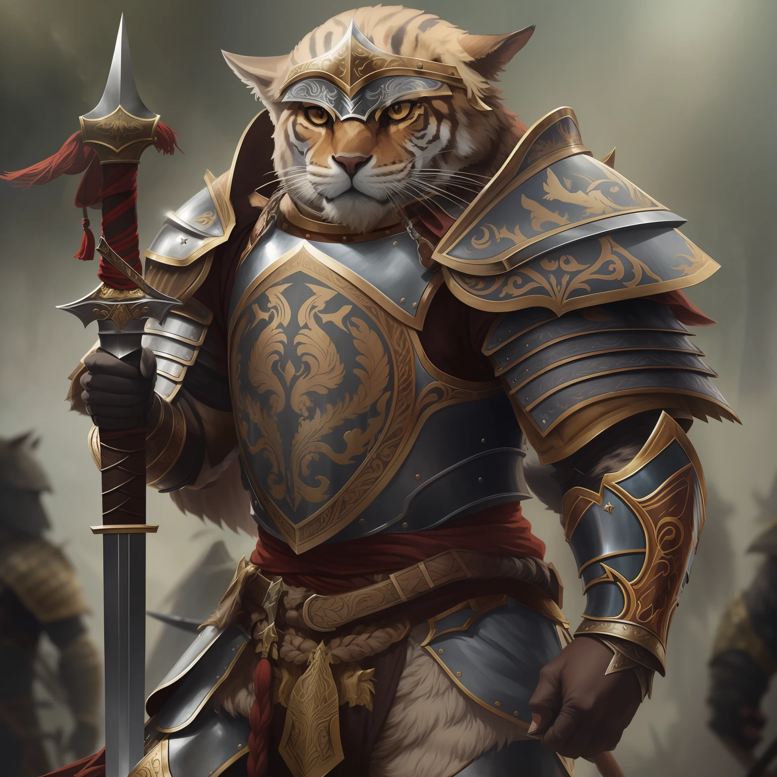 imagine an animal warrior in armor with a sword