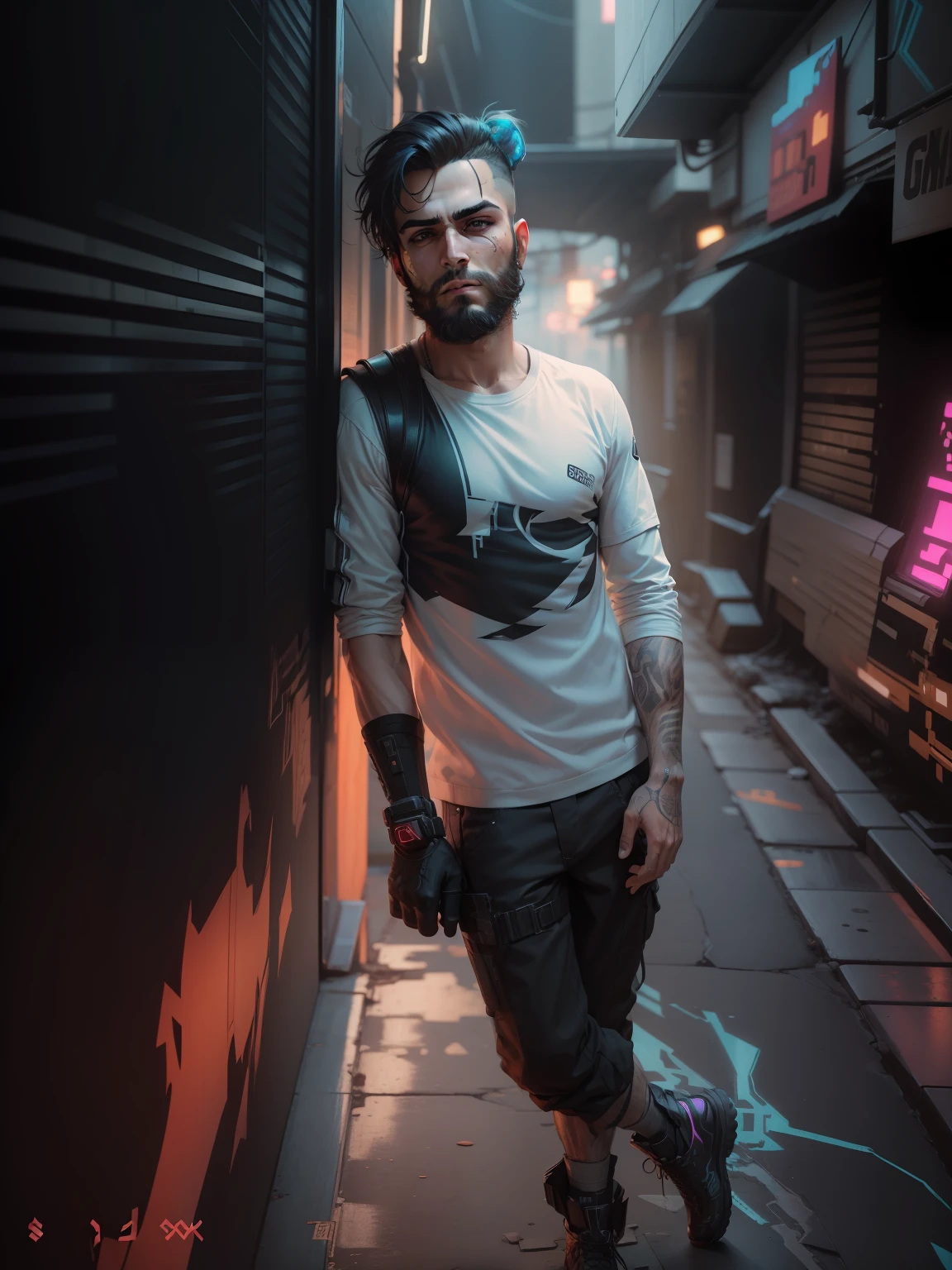 Beard change background cyberpunk handsome boy lookin attitude ultra hd realstic