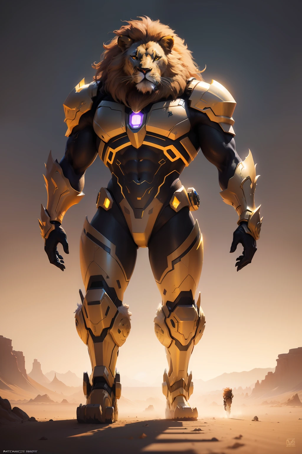 painting of a lion walking in a desert, cosmic lion, anthropomorphic lion, luminescent concept art, neon glow concept art, lion_beast, realistic paint job, realistic creature concept, painted as a game concept art, humanoid lion, raytrace concept art, official concept art, digital painting highly detailed, finished concept art