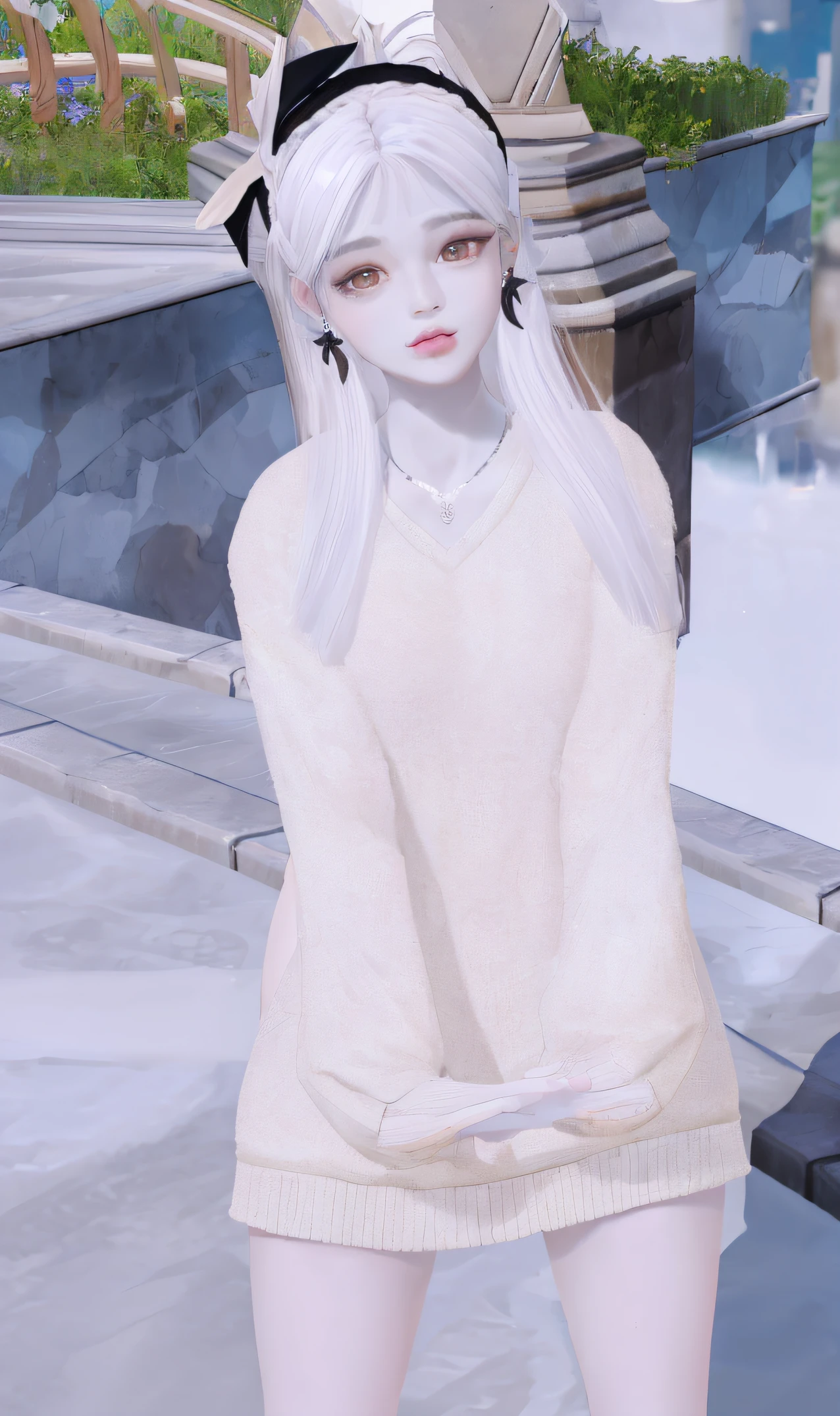 Highest quality, The ultra-Highres, (Realism: 1.2), Glowing skin, (grey hair), brown eyes, Big, Chubby buttocks, Skinny woman, (face closeup), cute little, makeups, Sorrisos
