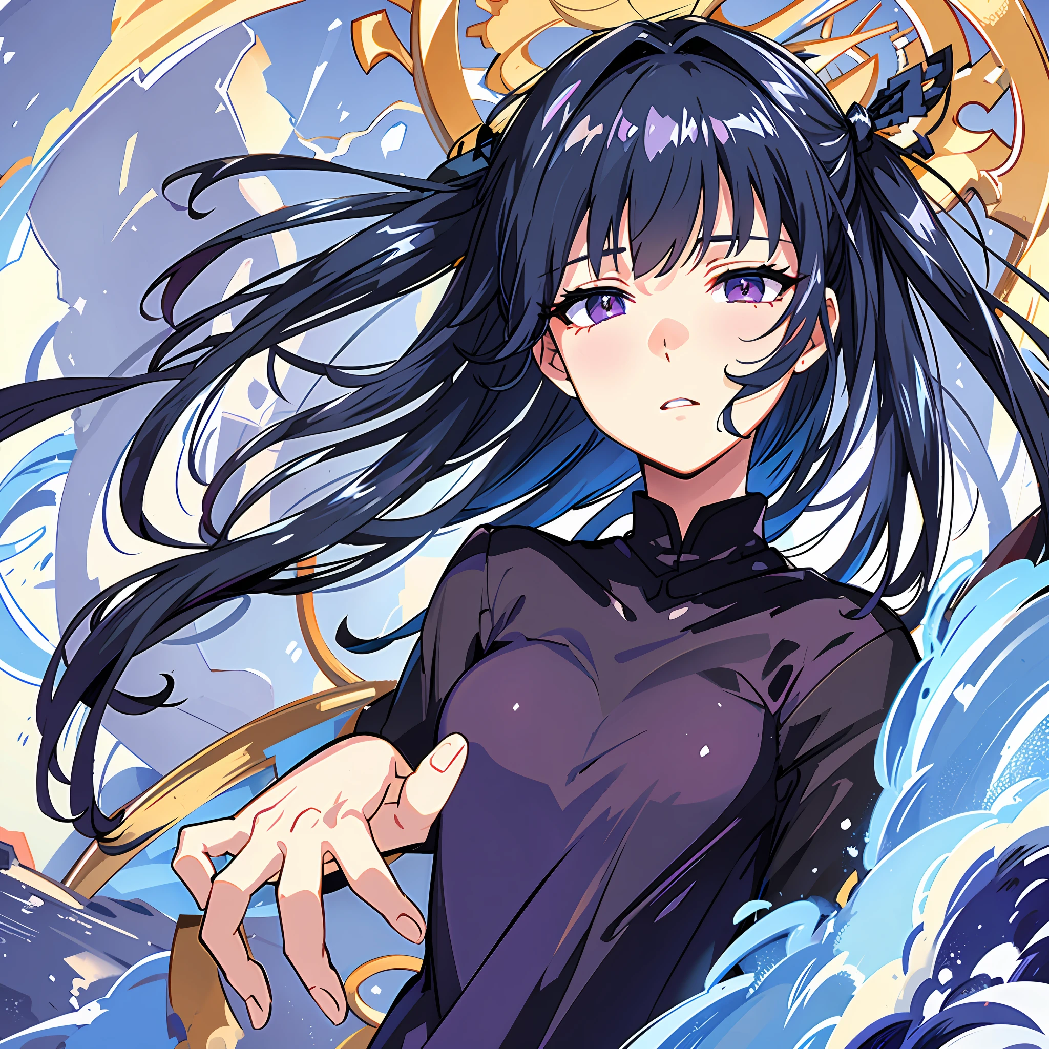 (best quality:1.1), (masterpiece:1.2), high quality shadow, beautiful detailed, (high detailed skin, skin details),(wide_landscape,8k), beautiful face, detailed eyes, depth of field, dramatic light, best quality, highres, best shadow, best illumination, 1 guy, dark blue hair, sleepy eyes, purple eyes