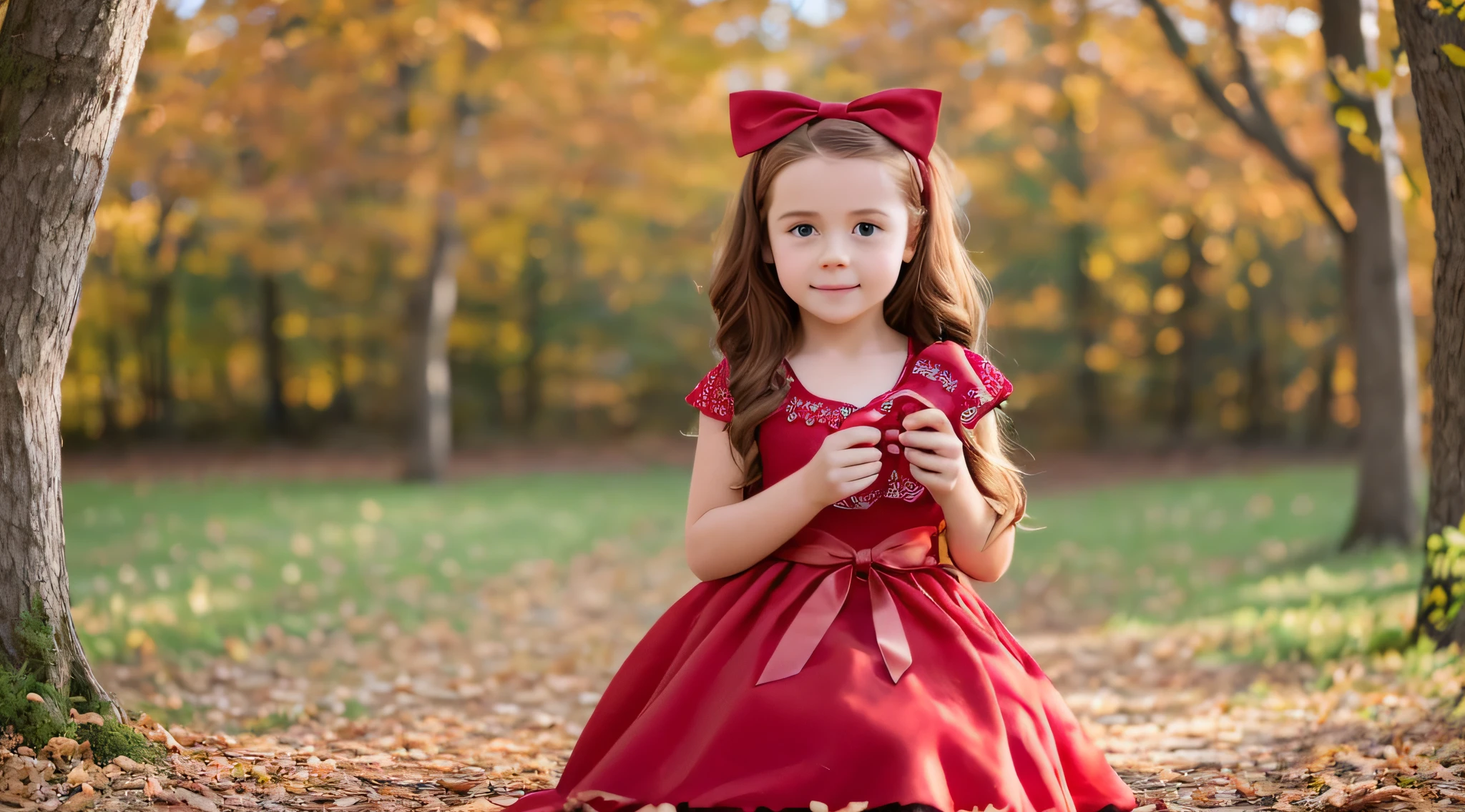 CHILD girl, in a red dress with a big red bow, a red bow in her hair, red bow in her hair, thick bow, red hair band, bows, wearing hair bow, red headband, red ribbon, holding a bow, ornamental bow, hair bow, wearing pink hair bow, bow, toy commercial photo,  Girl wears a red dress, 
