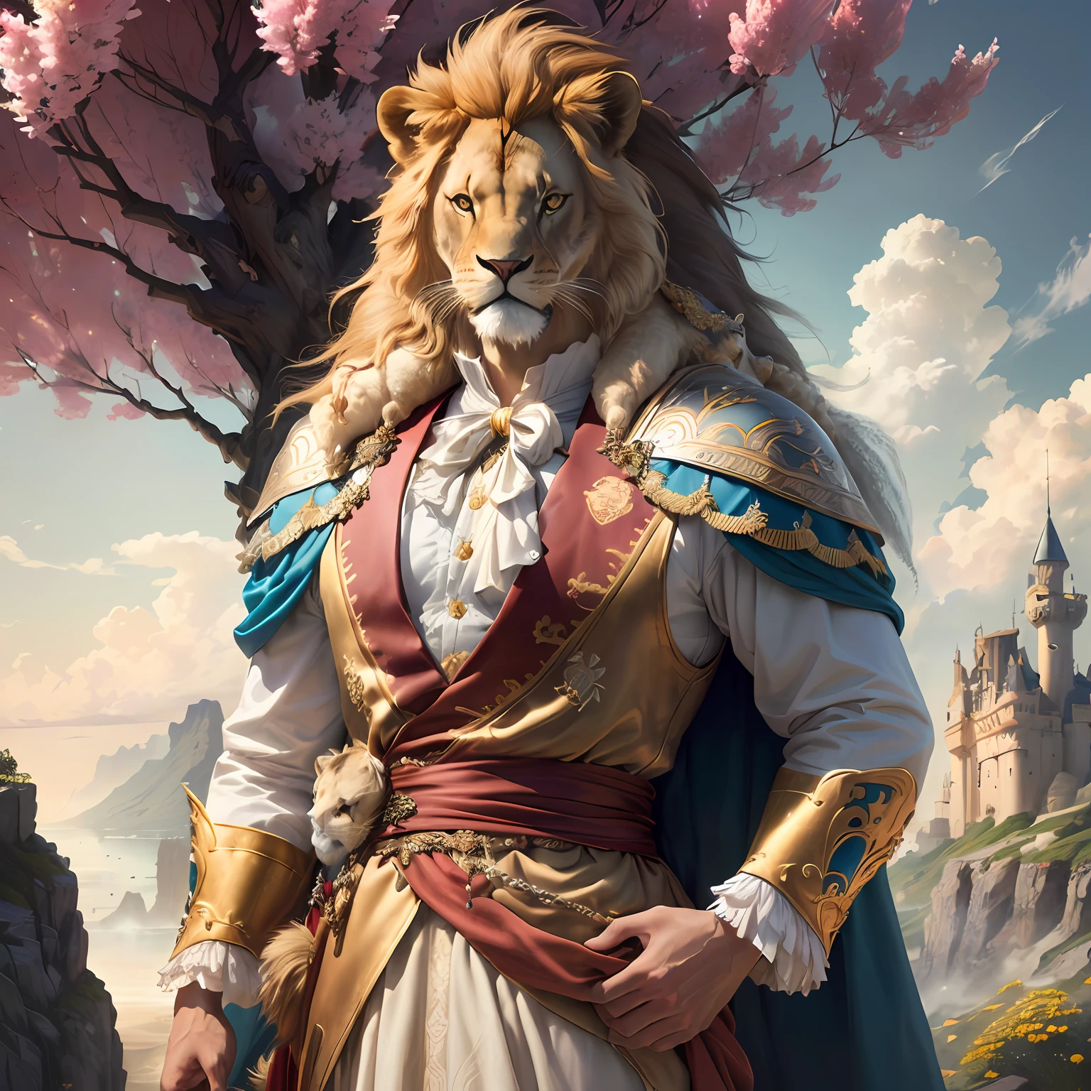 a persian man riding a lion