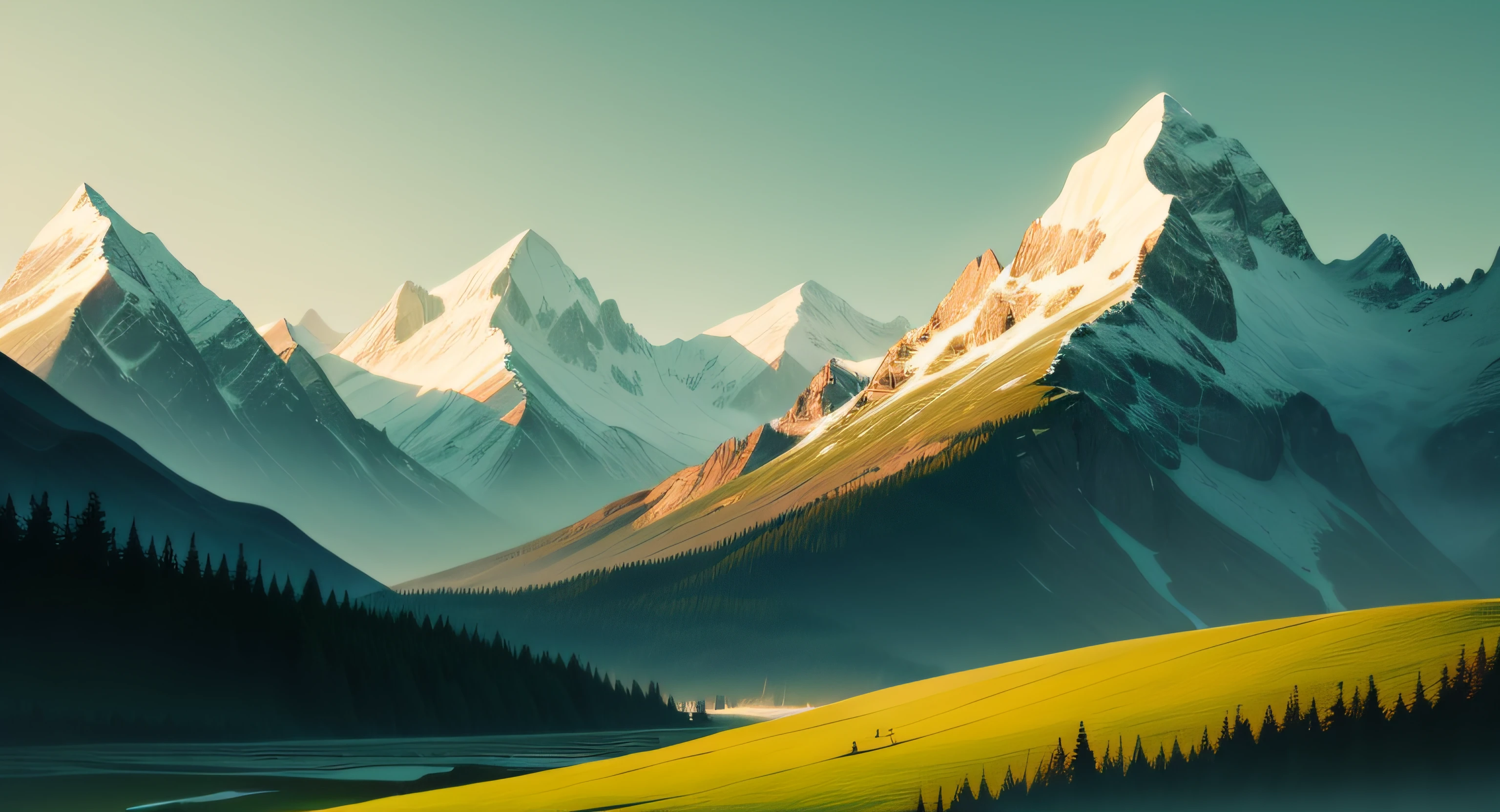 Abstract green lines as mountain landscape wallpaper design