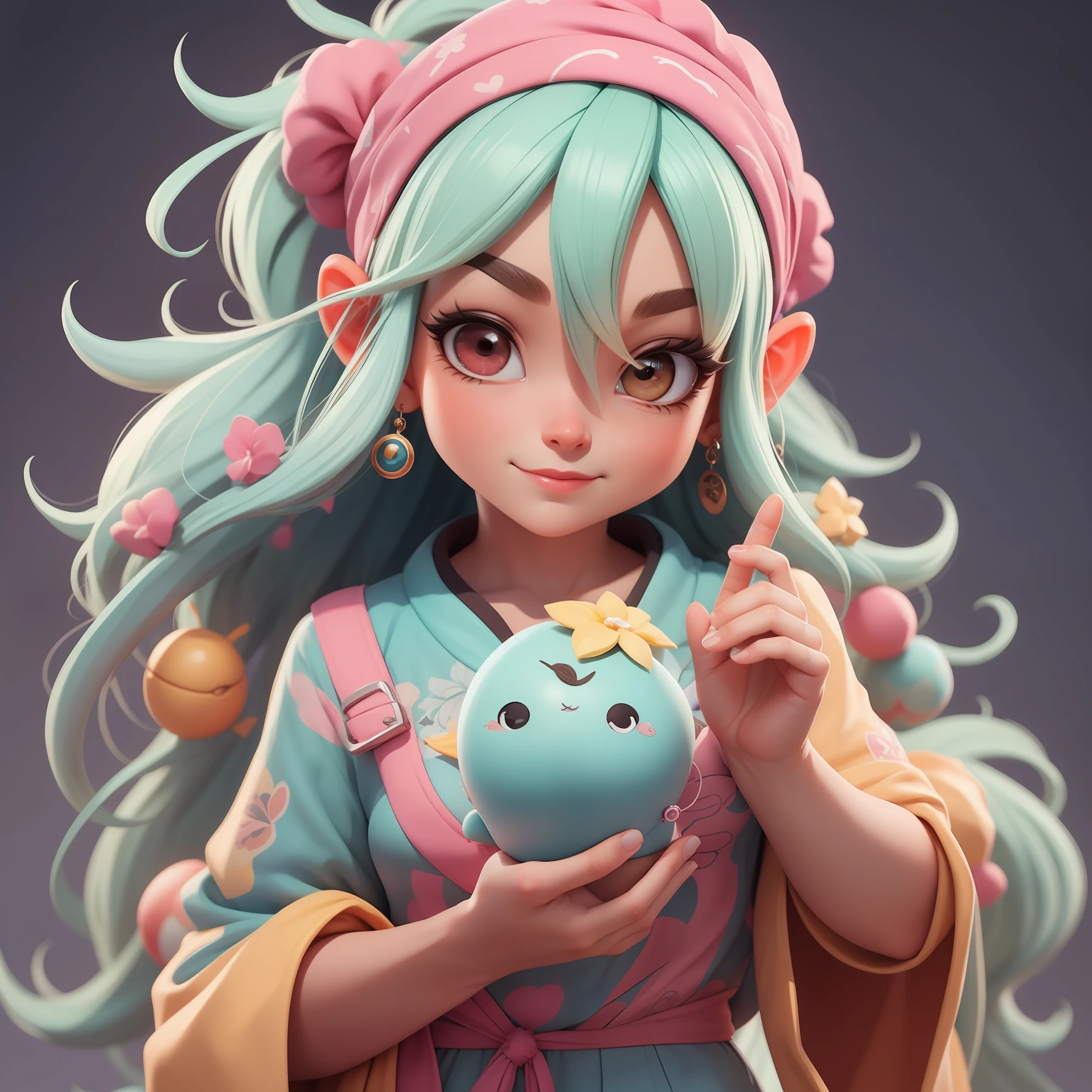 uma garota fofa super bonito, corpo inteiro, Hair Accessories, presos, Coloridos, dread's, olhos delicados, sorrindo, roupas leves e detalhadas, clean background and bright 3D rendering, OC rendering, 8k, Foco suave, fino Glossysuper detalhe --ar 3:6 50 --q 2 --niji 5 --estilo expressivo --s 2