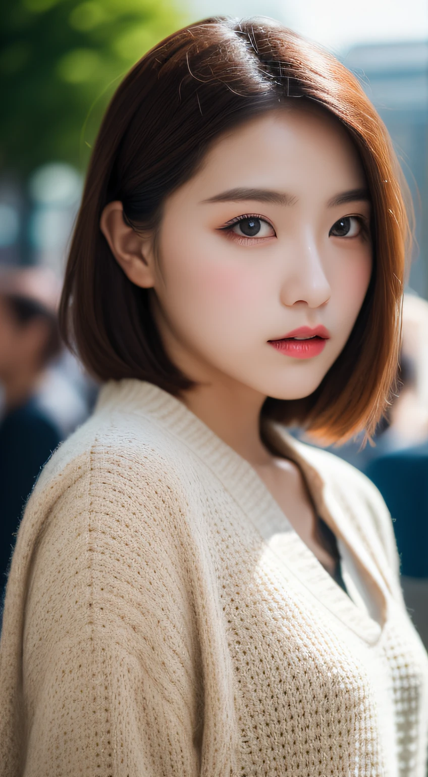 ​masterpiece, top-quality, Raw foto, Photorealsitic、full body Esbian、 beautiful a girl, cute little, shorth hair, depth of fields, hight resolution, ultra-detailliert, finely detail, ighly detailed, extremely detailed eye and face, Sharp pupils, Realistic pupils, foco nítido, Cinematic lighting、small tits、In the street、Casual wear