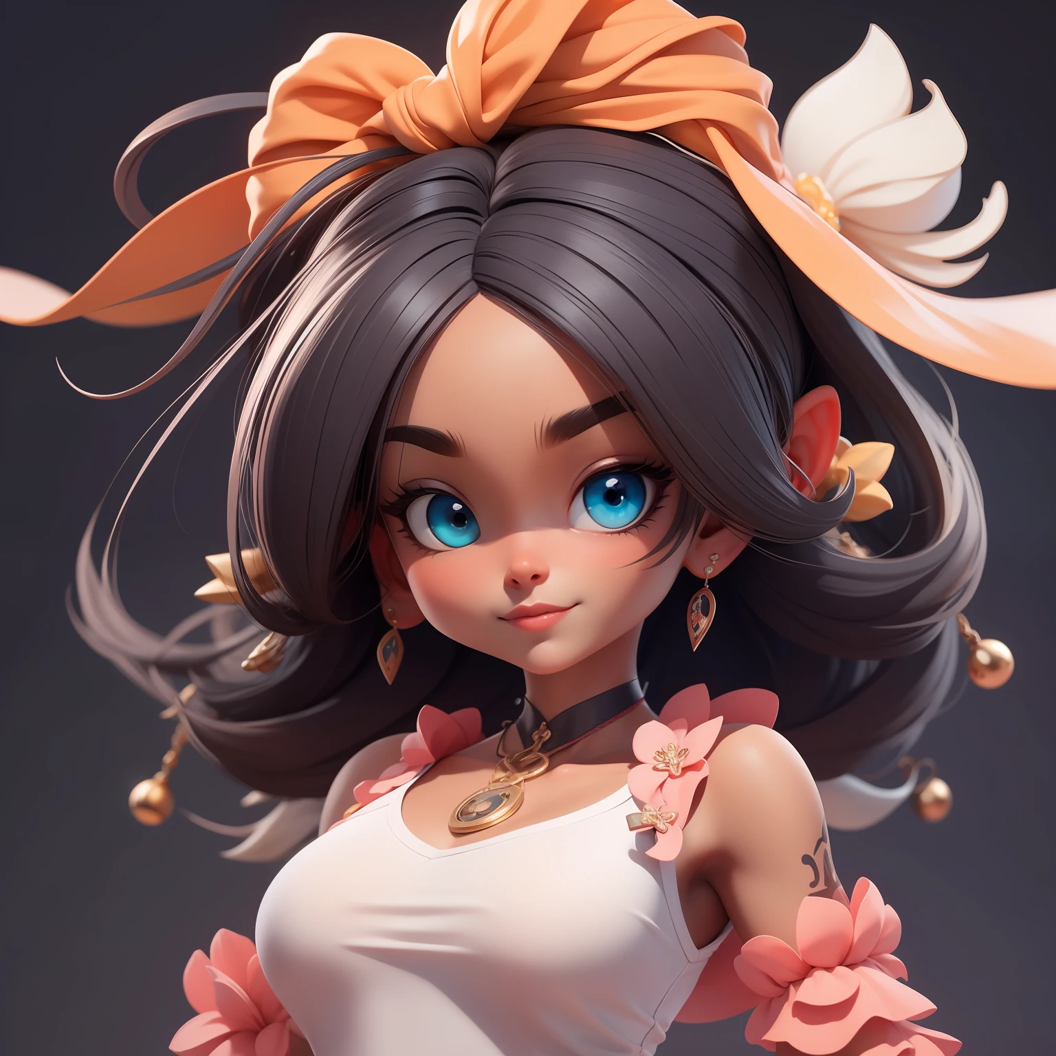 uma garota negra fofa super bonito, corpo inteiro, Beautiful and stuck hair accessories, Coloridos, olhos delicados, sorrindo, roupas leves e detalhadas, clean background and bright 3D rendering, OC rendering, 8k, Foco suave, fino Glossysuper detalhe --ar 3:6 50 --q 2 --niji 5 --estilo expressivo --s 2