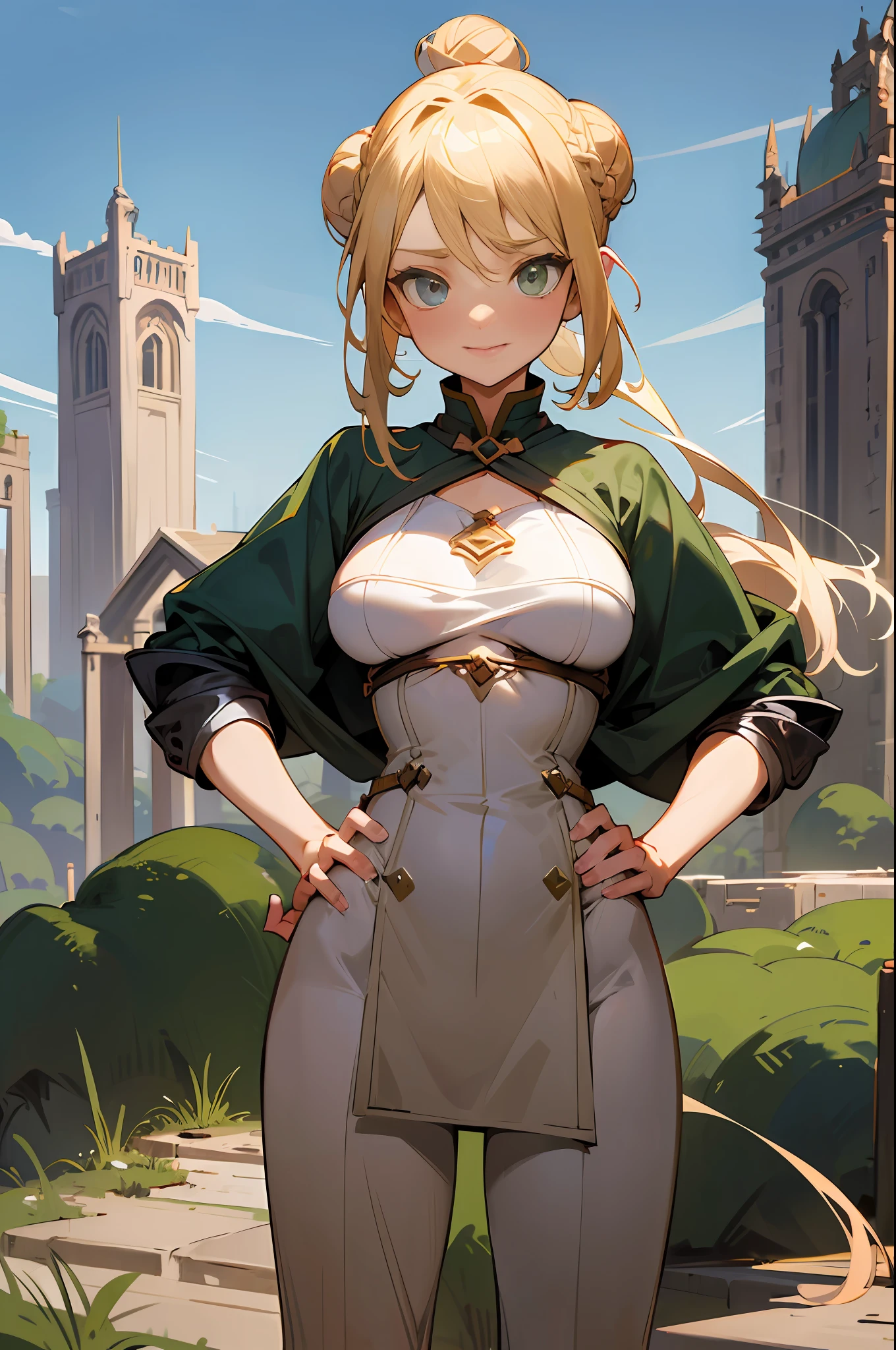 (Giant Girl 1.9), Two beautiful giantesses 1.5, (breast hold:1.4641), (Small breasts:1.331), (Medium breasts:1.331)Masterpiece, (absurderes:1.61051), Original, (offcial art:1.61051), revision, A female adventurer girl 1.1, Stand 1.4, Beautiful Giantess 1.9, Long hair, (Blonde hair:1.331), (hair-bun:1.331), Silver hair, Heterochromia, Smile, (breast hold:1.531), (Hands on hips:1.4641), All stood 1.5, Standing Giantess 1.7, Surrounded by evil creatures 1.1, Perfect Figure 1.5, (Giant Girl 1.99999), -nature, Goblin's Lair, -serenity, -fantasy, Susceptible to negative 1.8, Loving eyes, -huge, Healthy and slim body1.3, full body1.6, City ruins 1.5, Delicate face 1.2, Tower 1.5, Female Giant 1.7, Female knight, Brave, Tenacious, Normal facial1.5, sword, fearless, abandoned village, Suspicious signs, Fighting, prison, and fairytale worlds, Adventure experience, Best quality, A high resolution