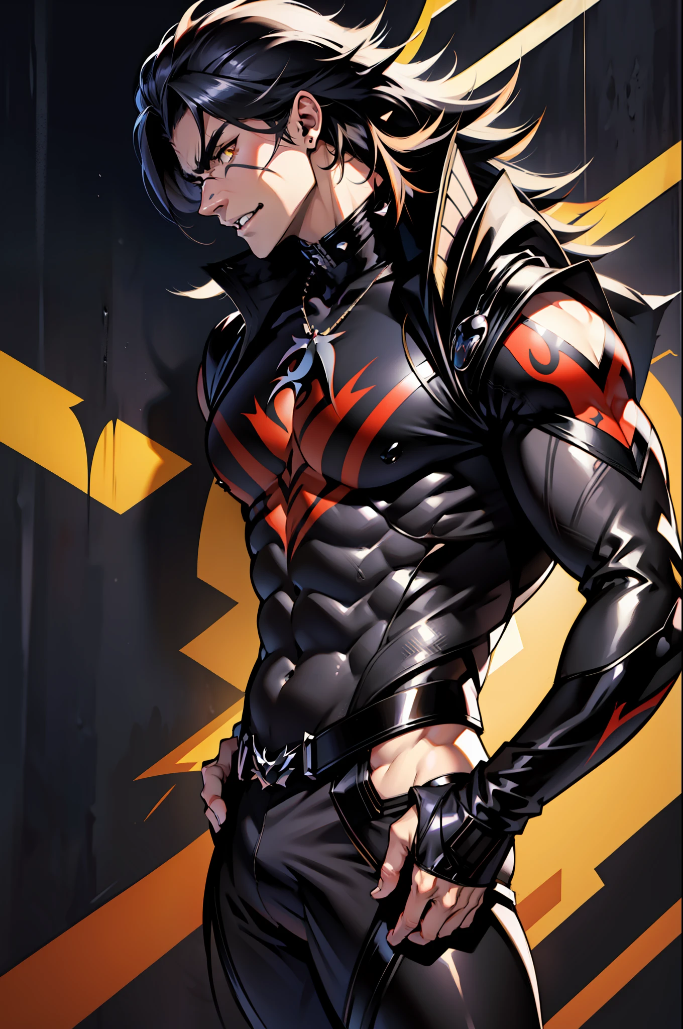 《the original god》Arataki Kazuto , male people,brunette color hair, chest muscle,(( Sexy )), Venom symbiote for your body, Black mucus of the body , into venom, (venomize),Black bodysuit,(Cloak),Red cape,Abs,(Adult male)((Venom possession,venom symbiote)),struggling,Battle damage,((Masterpiece)), ((Best quality)), Ultra detailed,((illustration)), Dynamic Angle, Detailed light, (Delicate eyes), Floating, 1boy, Male focus, Head, Clothing, Yellow eyes, necklace, tattoo, (Forehead:0.8), (ahoge:0.8), jewelry, brunette color hair,apathy,Ray, chest muscle, Sexy , Venom symbiote for your body, Black mucus of the body , (into venom), Venom,frontage,Bust photo,White tight-fitting top,spiderman outfit,style of anime4 K, 4K anime wallpaper, Badass anime 8 K, 4 k comic wallpaper, young anime man, Anime boys, Anime wallpapers 4 k, Anime wallpaper 4K, High quality anime art style, Anime moe art style, Anime art wallpaper 8 K, Anime art wallpaper 4 K, RGB lighting