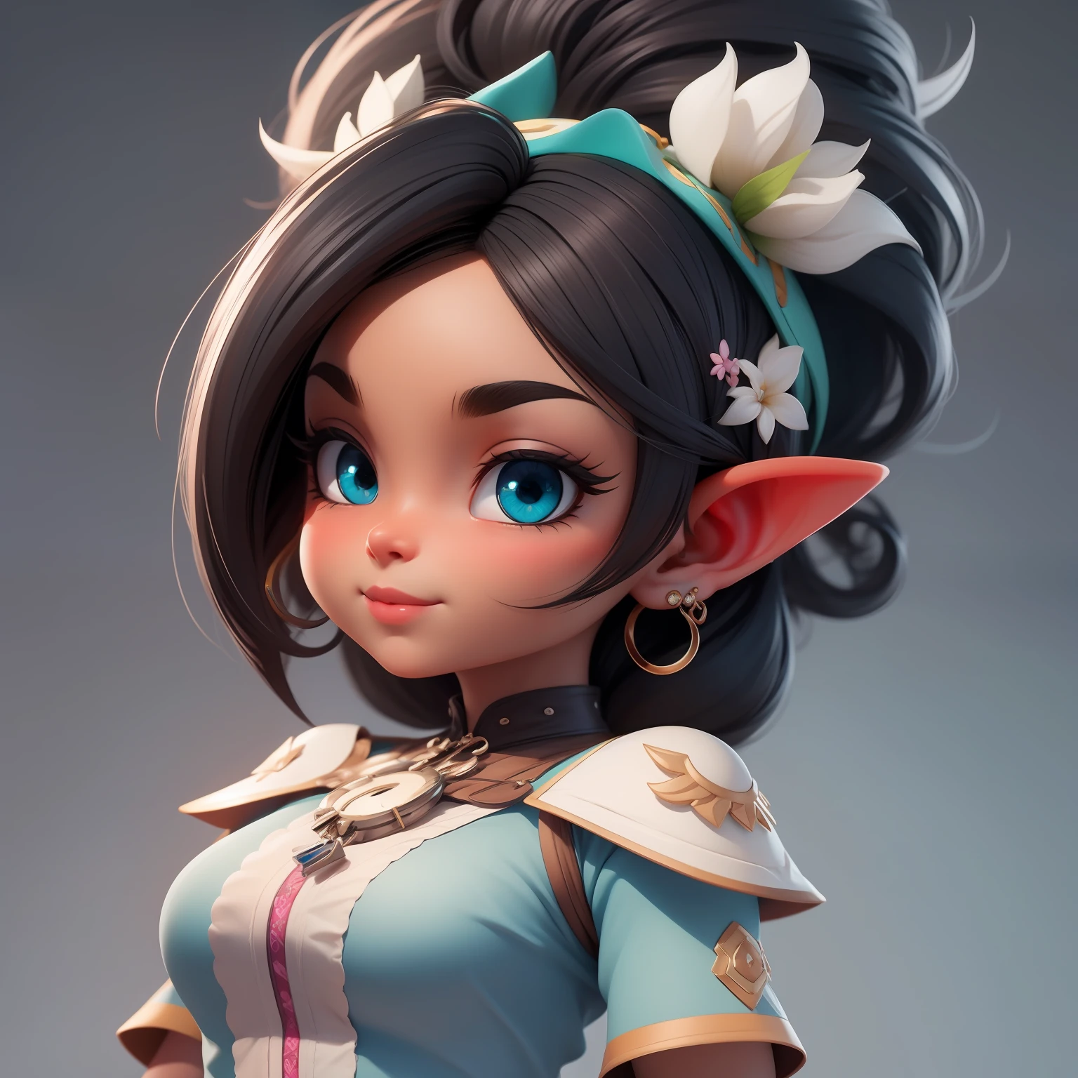 uma garota negra fofa super bonito, corpo inteiro, Beautiful and stuck hair accessories, Coloridos, olhos delicados, sorrindo, roupas leves e detalhadas, clean background and bright 3D rendering, OC rendering, 8k, Foco suave, fino Glossysuper detalhe --ar 3:6 50 --q 2 --niji 5 --estilo expressivo --s 2
