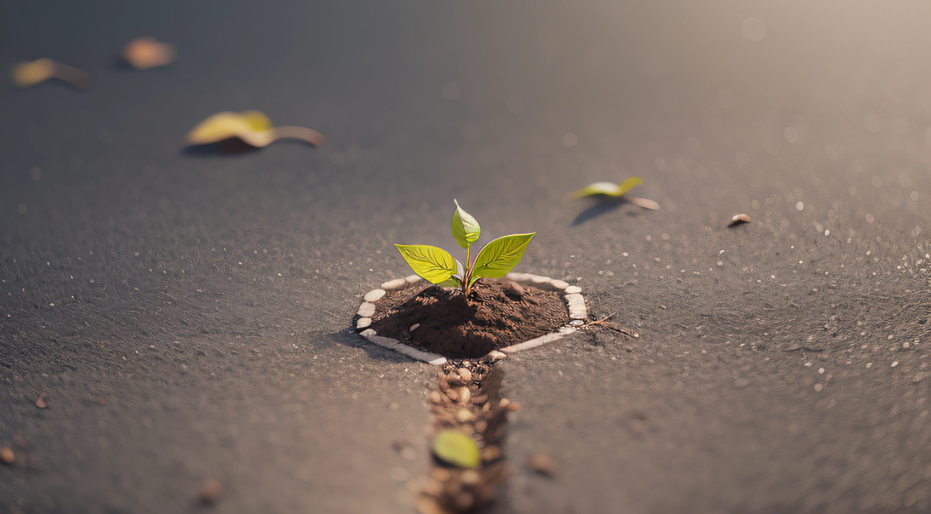 Small Sapling Emerges Through Asphalt