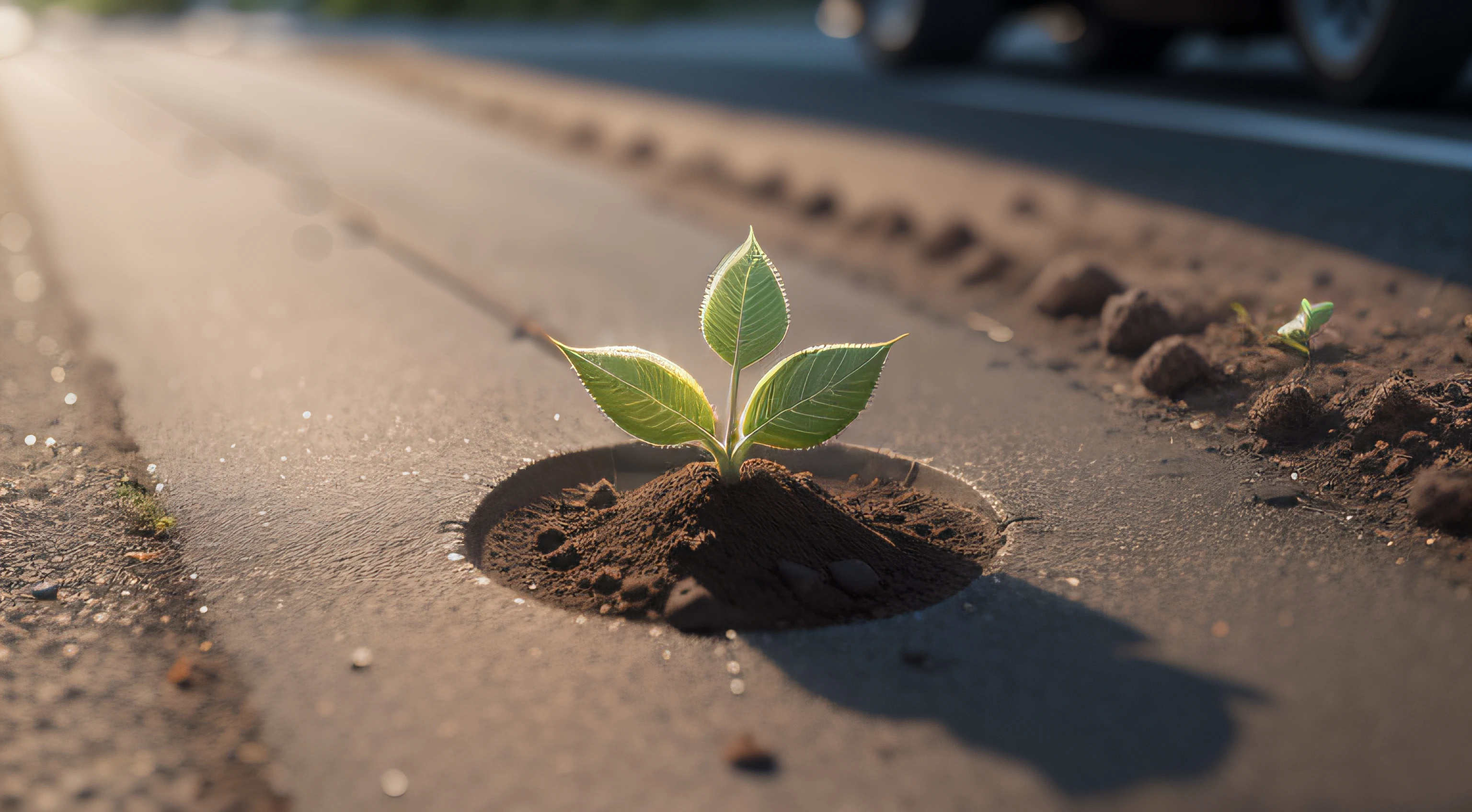 Small Sapling Emerges Through Asphalt