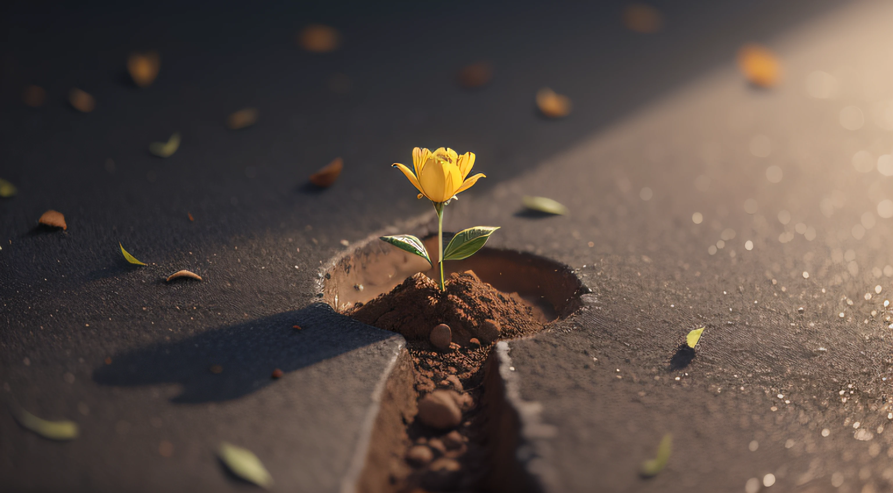 Small Sapling Emerges Through Asphalt