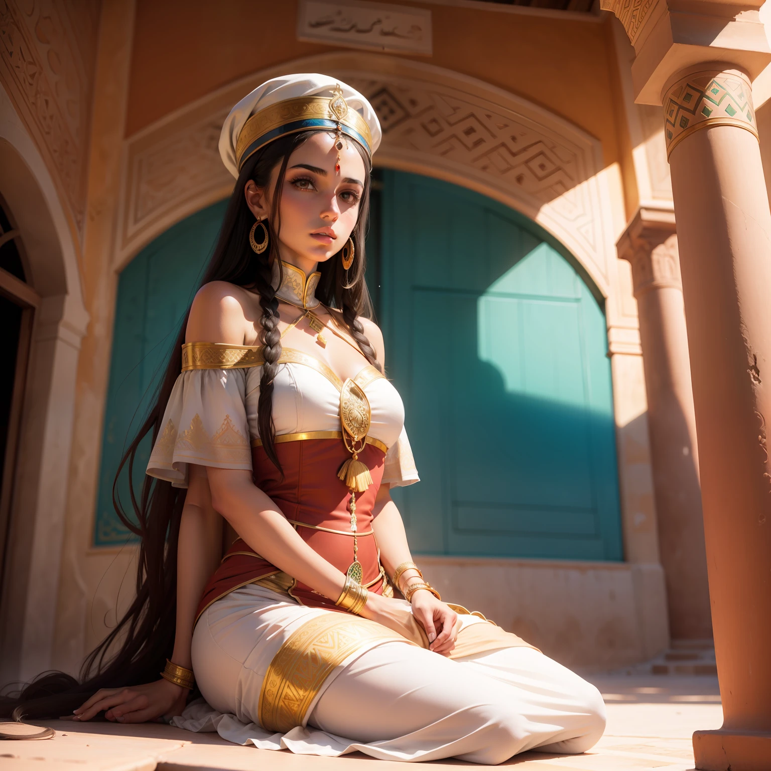A Beautiful moroccan princesse sitting in riad