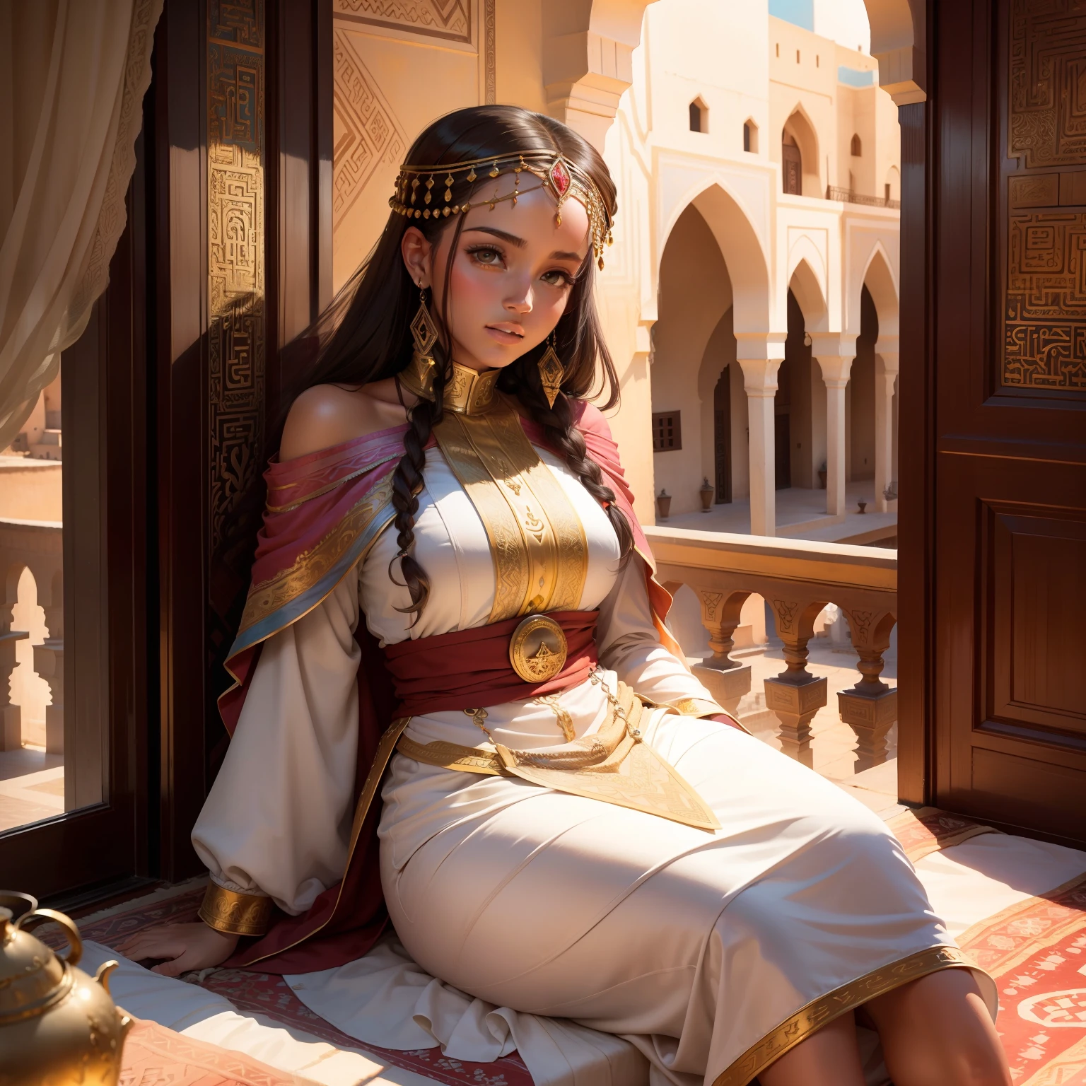 A Beautiful moroccan princesse sitting in riad