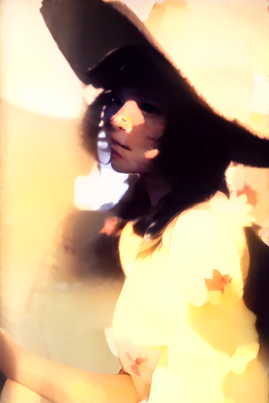(extreme close up:1.5), (face focus:2),(Style of ???? ???:1.5),
((side face:2)),(1girl surrounded by soft_light:1.5), (backlighting:1.8), (lighting),(flowing fabric:1.3), ((Floral_summer_dress:1.5),(Straw_hat:1.3)),
(masterpiece), realistic, HDR, highly detailed, 8k, raw photo,
ambient occlusion, natural, harmonious composition, warm tones, fine art photography,
