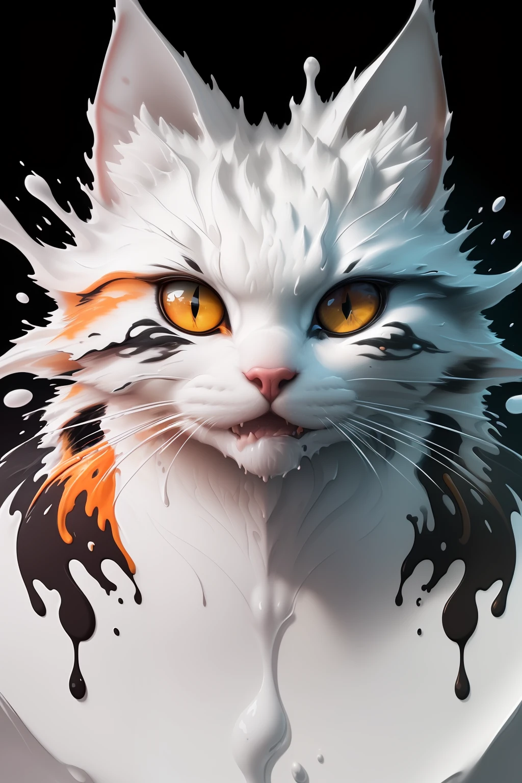 3d Splash art, a cat head, ((white background)), roaring, epic Instagram, artstation, splash style of colorful paint, contour, hyperdetailed intricately detailed , unreal engine, fantastical, intricate detail, splash screen, complementary colors, fantasy concept art, 16k resolution, deviantart masterpiece, oil painting, paint dripping, splash arts