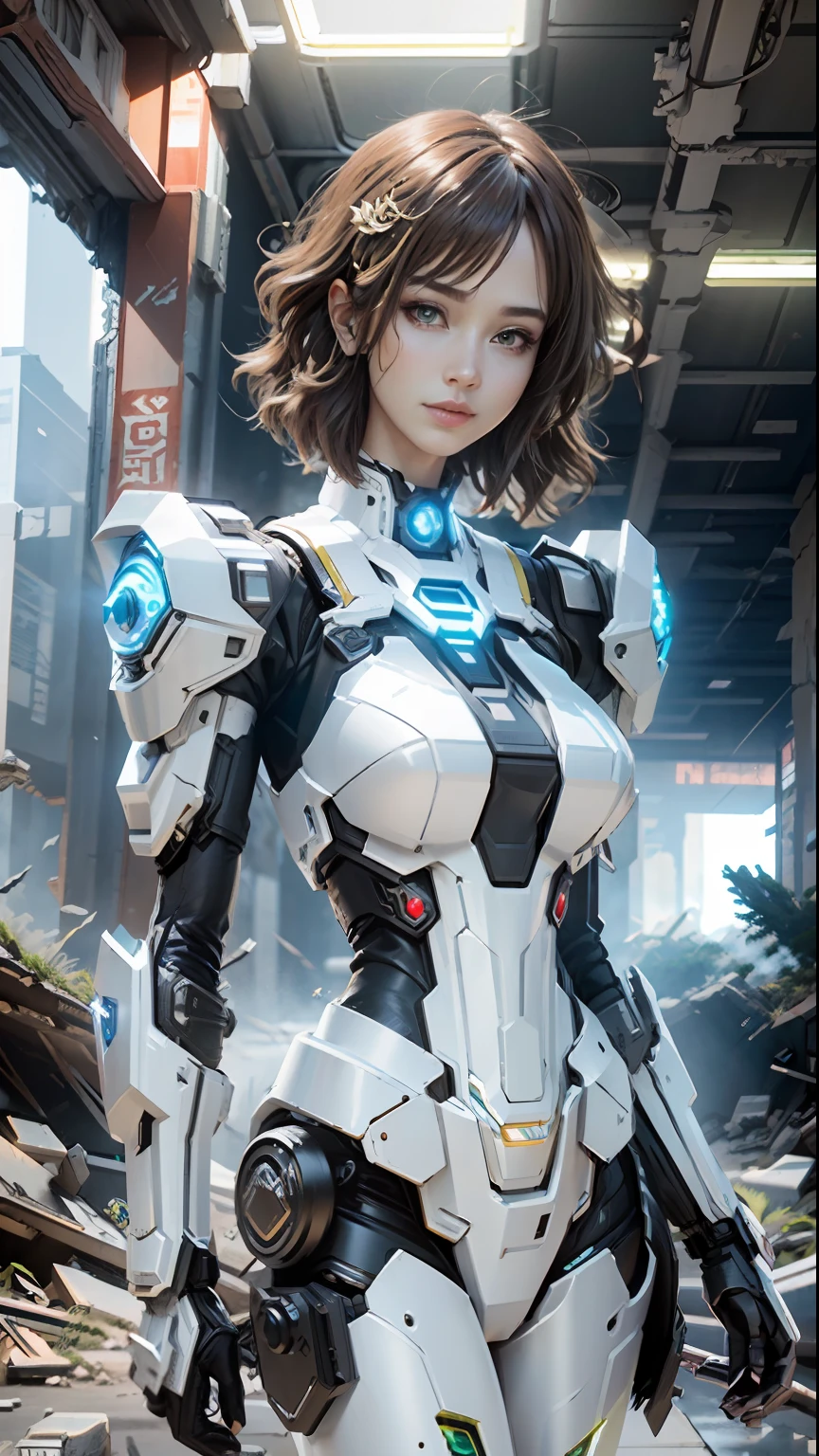 ((Best quality)), ((masterpiece)), (highly detailed:1.3), 3D,Shitu-mecha, beautiful cyberpunk women with her mecha in the ruins of city from a forgoten war, ancient technology,HDR (High Dynamic Range),Ray Tracing,NVIDIA RTX,Super-Resolution,Unreal 5,Subsurface scattering,PBR Texturing,Post-processing,Anisotropic Filtering,Depth-of-field,Maximum clarity and sharpness,Multi-layered textures,Albedo and Specular maps,Surface shading,Accurate simulation of light-material interaction,Perfect proportions,Octane Render,Two-tone lighting,Low ISO,White balance,Rule of thirds,Wide aperature,8K RAW,Efficient Sub-Pixel,sub-pixel convolution,luminescent particles,light scattering,Tyndall effect