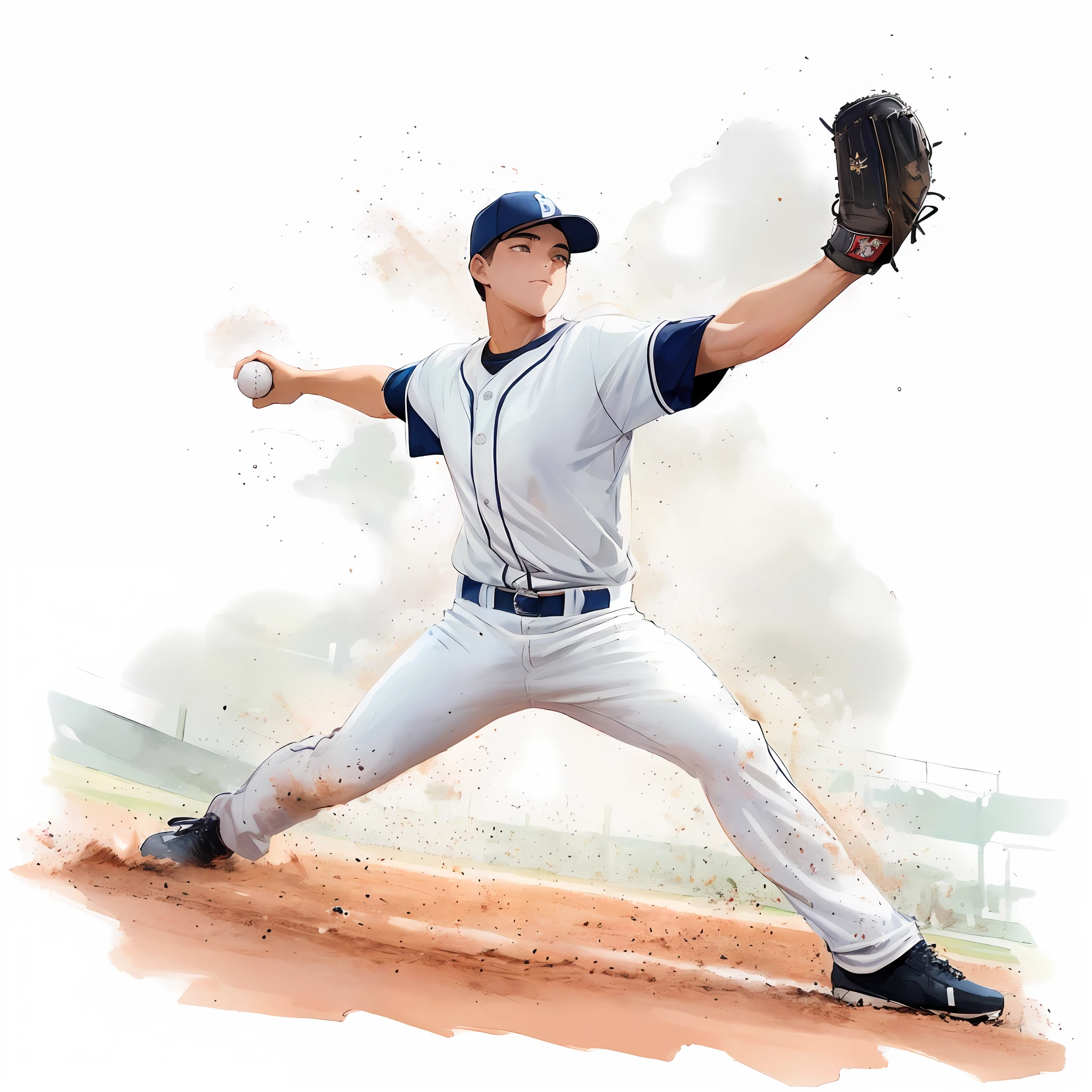There is a high school baseball player playing baseball on the field, Summer sky, key art, animesque, canvas, Baseball, hd illustration, promotional render, stylized digital illustration, commercial illustration, by Gavin Hamilton, promo image, digitally painted, Official art