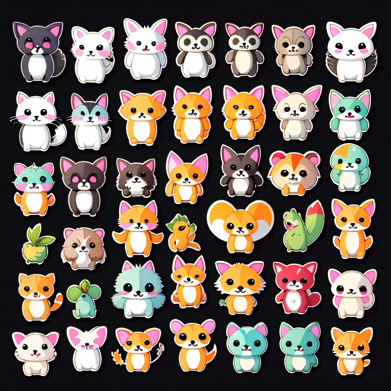 a sticker，All kinds of small animals\（organism\），simple backgound，Cartoon Cute，A lot of small animals gathered around，Positive face，