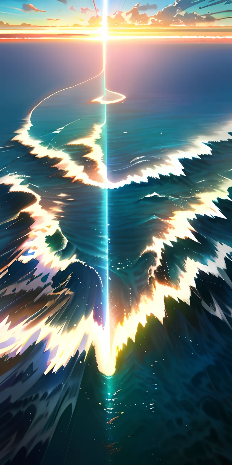 Azur route，The best game CG illustration，high qulity，extreme hight detail，Realistic characters，Brilliant special effects，Bright light，Powerful battle scenes，Gorgeous ocean scenery，Energetic character action，Cool special effects skills，Delicate painting style，Affectionate use of color。