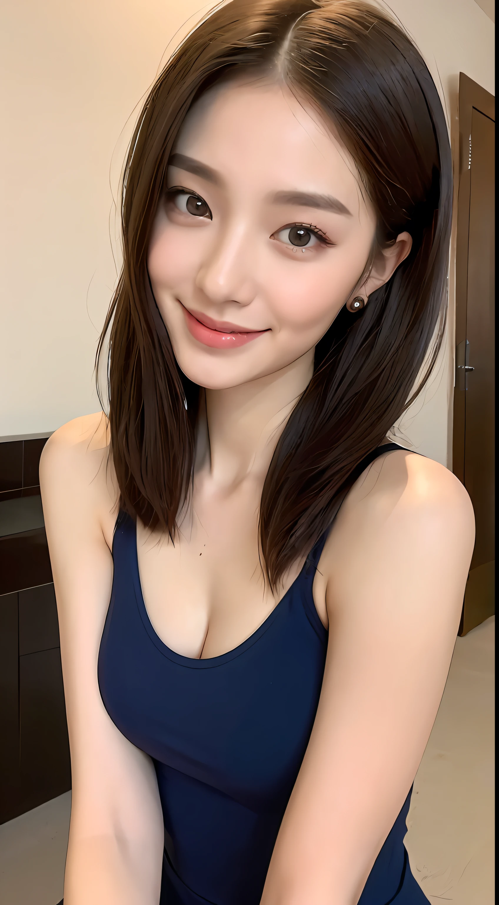 ((Best Quality, 8K, Masterpiece: 1.3)), 1girl, Slim Abs Beauty: 1.3, (Casual hairstyle, Big Breasts: 1.2), Dress: 1.1, Super fine face, Detailed eyes, Double eyelids, smile, Home, Focus