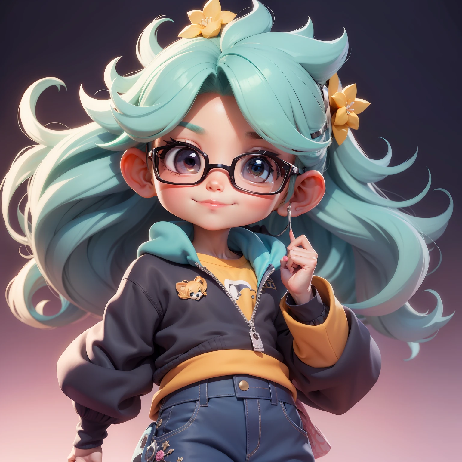 um garoto solo fofo super bonito, Magic, nerd, Eyeglasses, corpo inteiro, Hair accessories, touca, boina, Coloridos, olhos delicados, sorrindo, roupas leves e detalhadas, clean background and bright 3D rendering, OC rendering, 8k, Foco suave, fino Glossysuper detalhe --ar 3:6 50 --q 2 --niji 5 --estilo expressivo --s 2