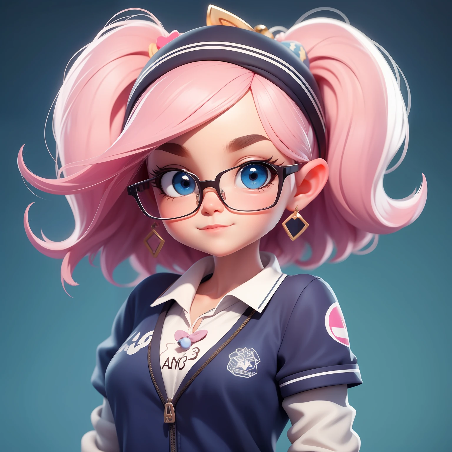 uma fofa super bonito, nerd, Eyeglasses, corpo inteiro, Beautiful and stuck hair accessories, Coloridos, olhos delicados, sorrindo, roupas leves e detalhadas, clean background and bright 3D rendering, OC rendering, 8k, Foco suave, fino Glossysuper detalhe --ar 3:6 50 --q 2 --niji 5 --estilo expressivo --s 2