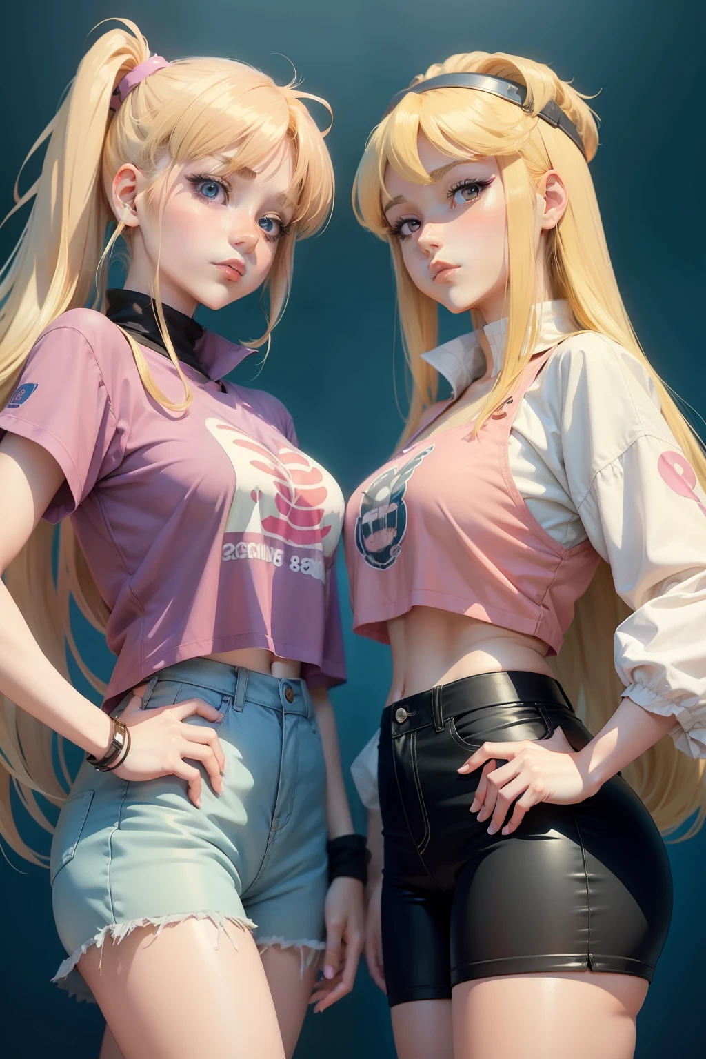 Anime girl with blonde hair standing next to another girl, in the art style of 8 0 s anime, cel - shaded art style, 1980's anime style, anime style character, 8 0 s anime style, Anime girl named Lucy, 8 0 s anime art style, 90s anime style, 9 0 s anime style, Anime Character