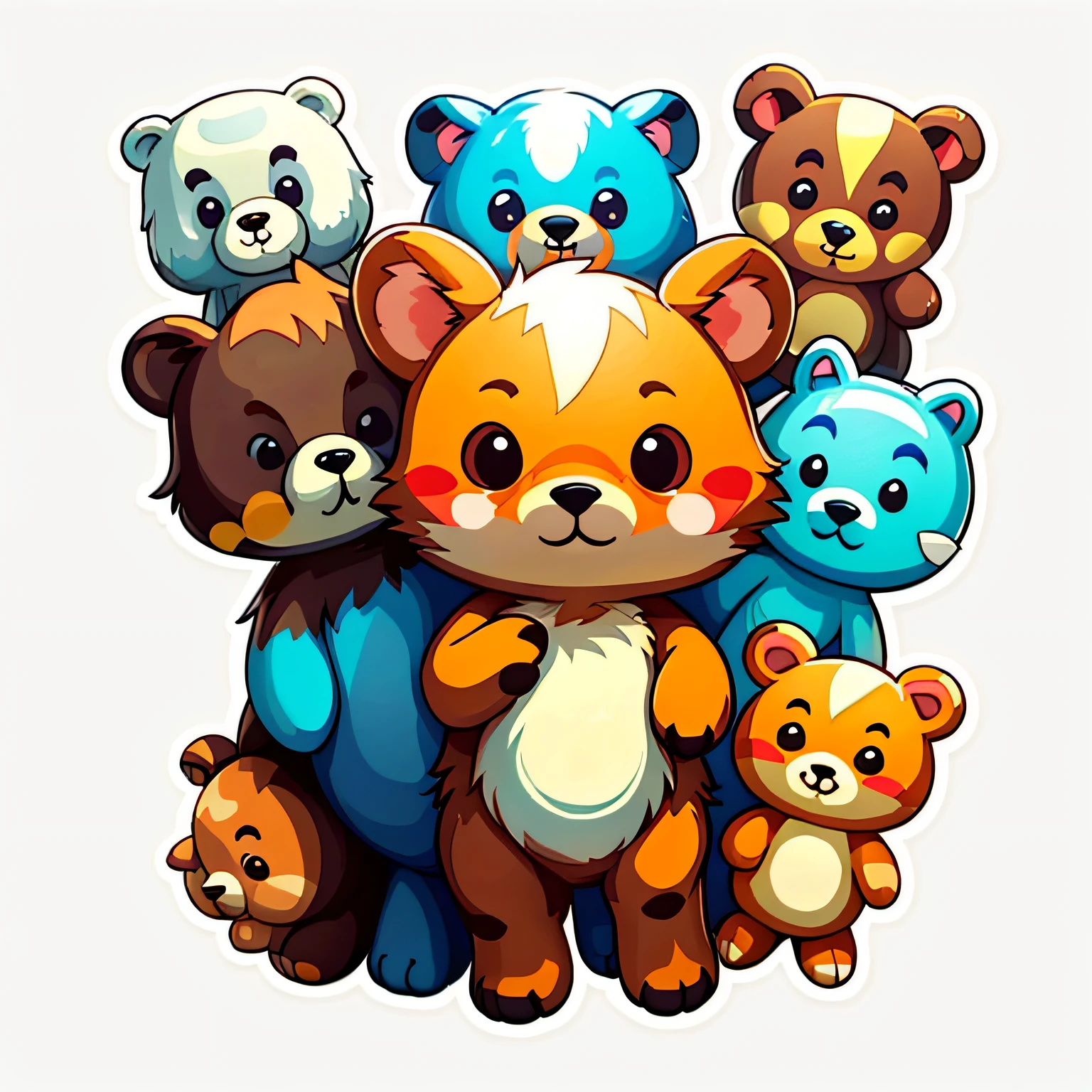a sticker,little bear\(organism\),simple backgound,Cartoon Cute,brown hairs
