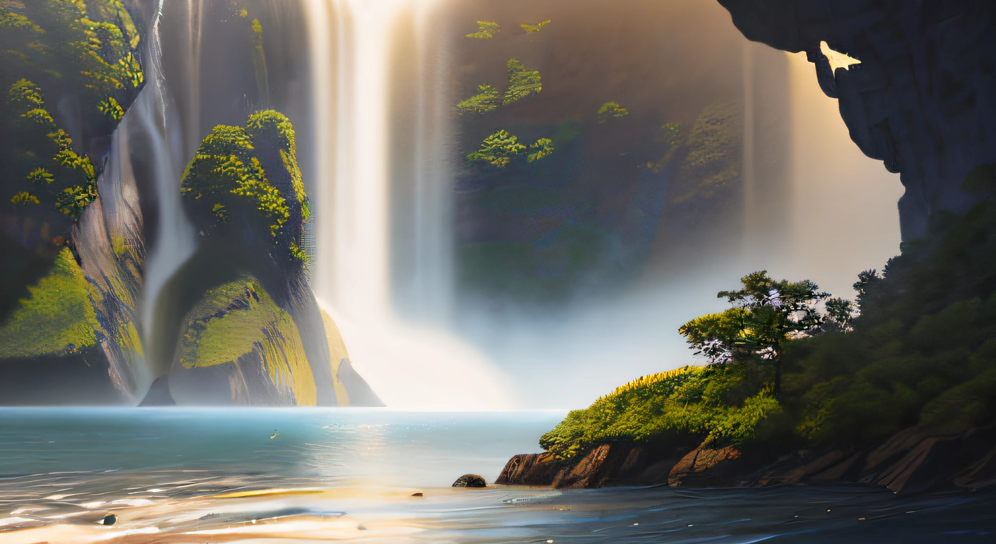 landscape, water, (extremely detailed CG unity 8k wallpaper), most beautiful artwork in the world, professional majestic oil painting, intricate, High Detail, Sharp focus, dramatic, photorealistic painting art