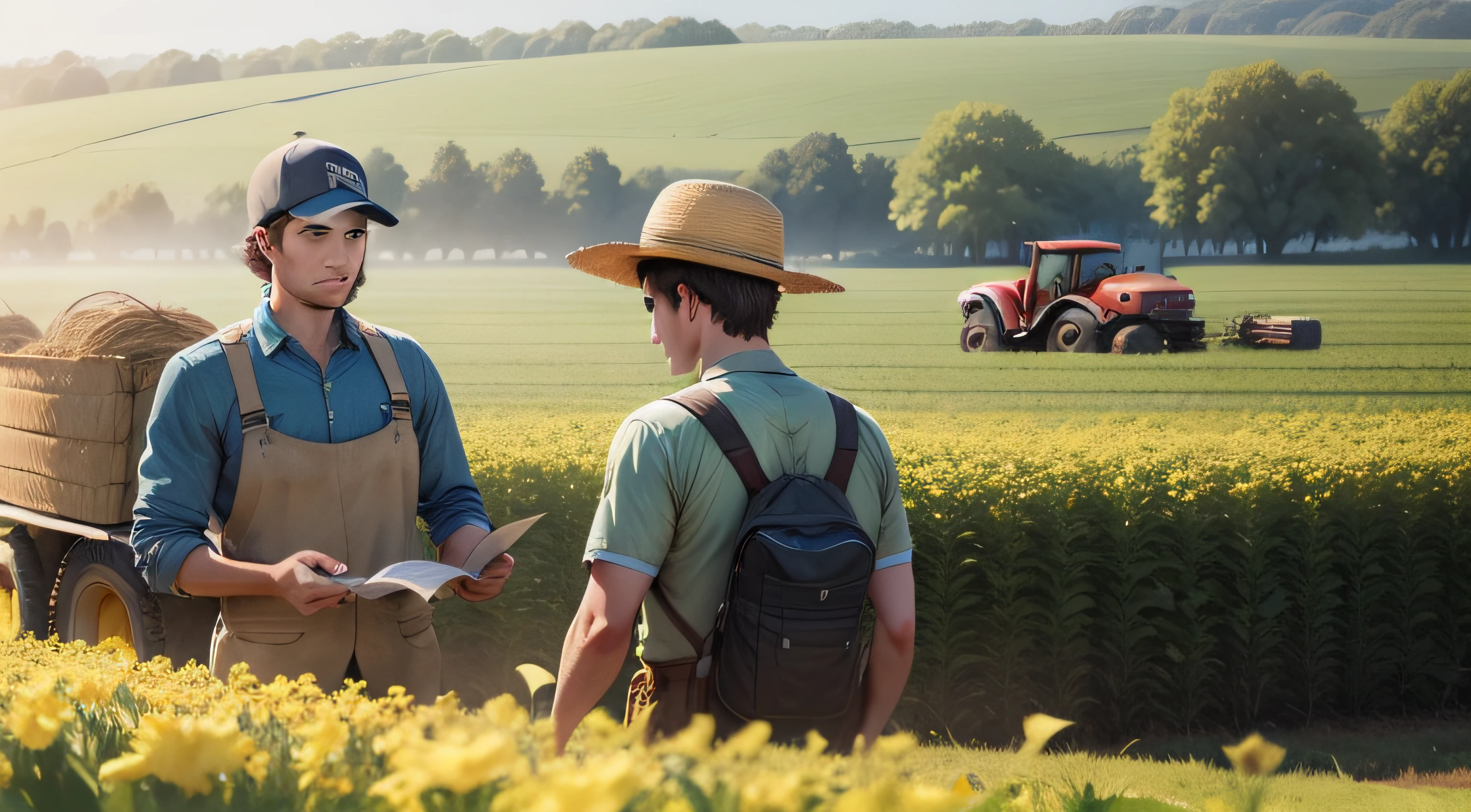 Young farmers working in field