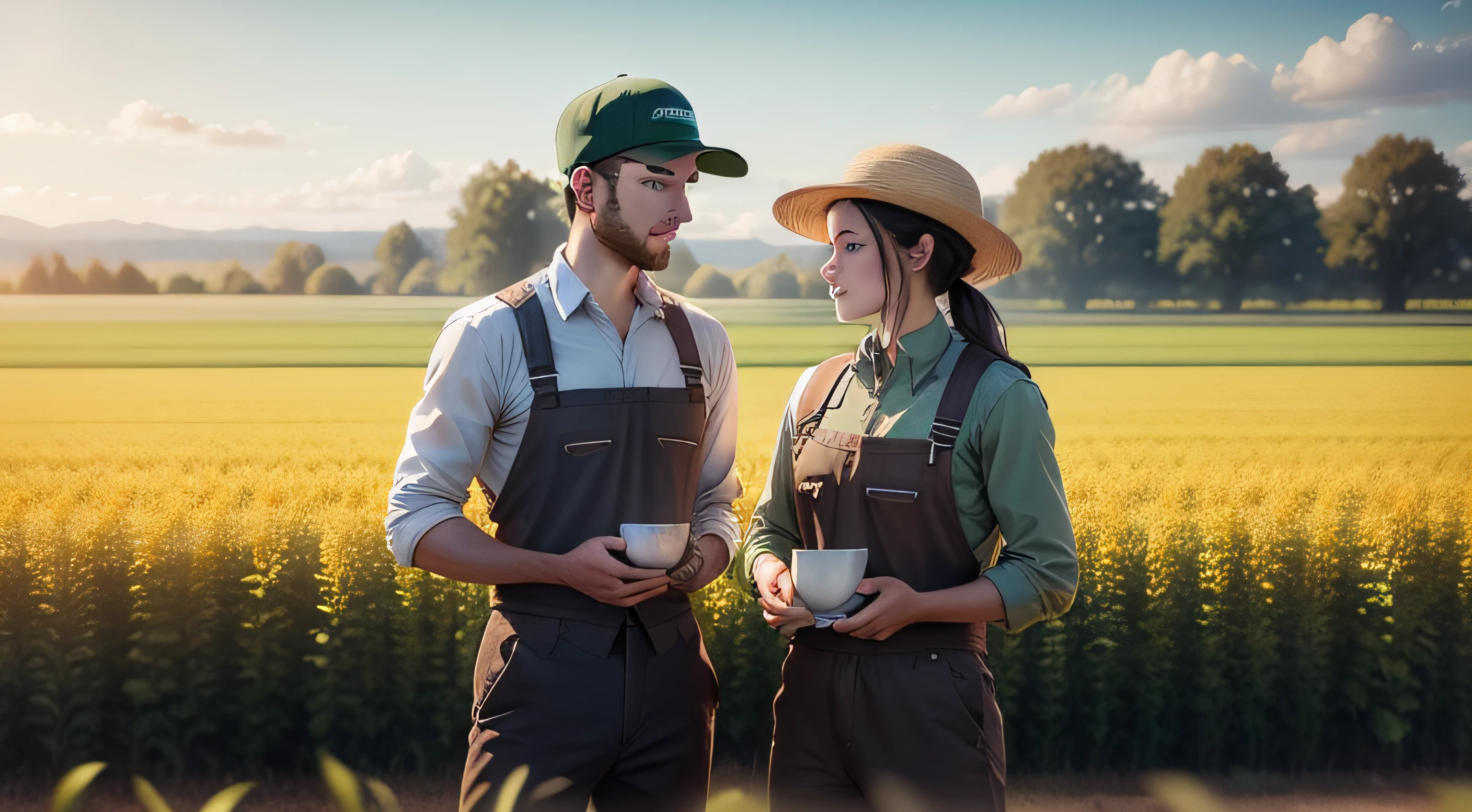 Young farmers working in field