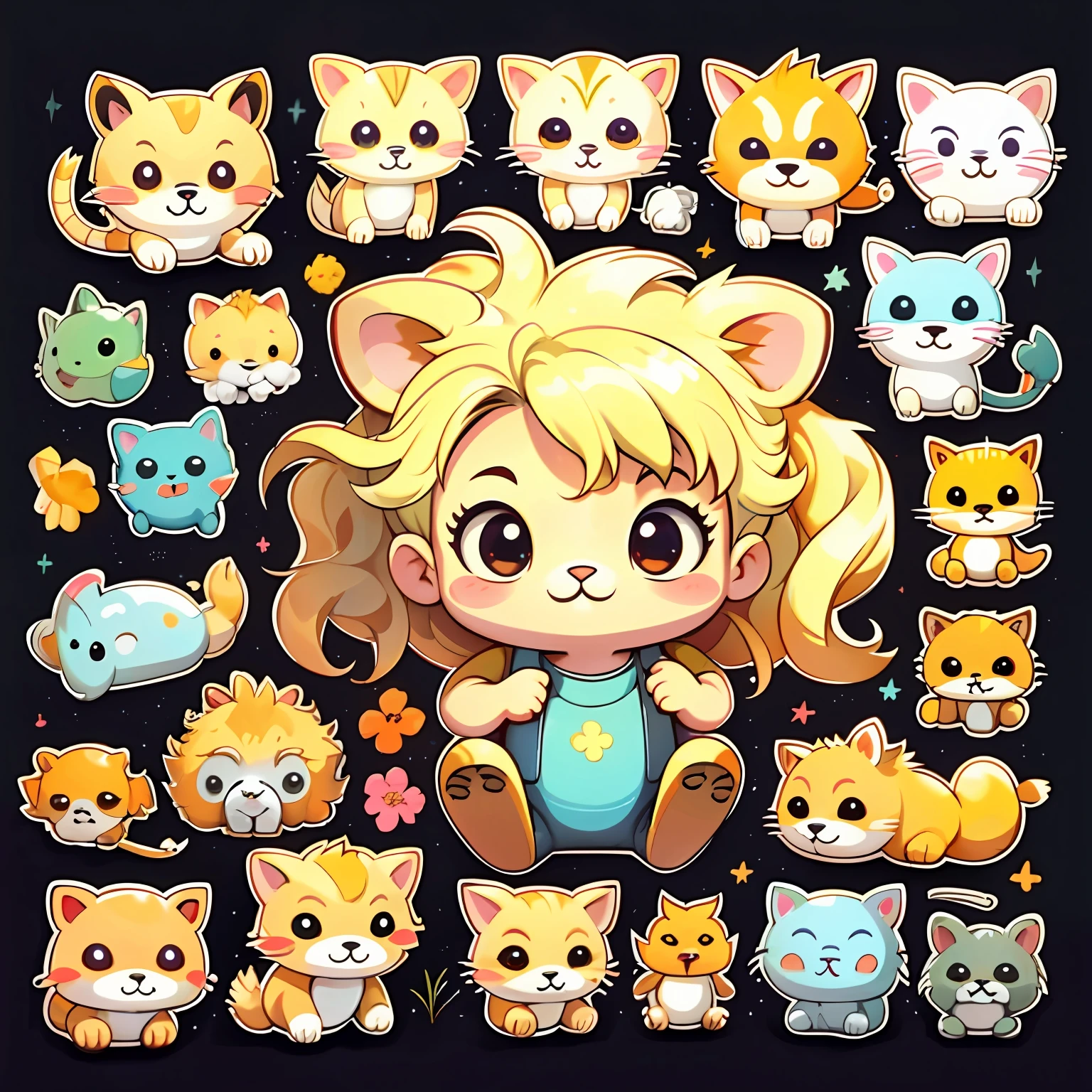 a sticker，Little lion\（organism\），simple backgound，Cartoon Cute，Blonde hair