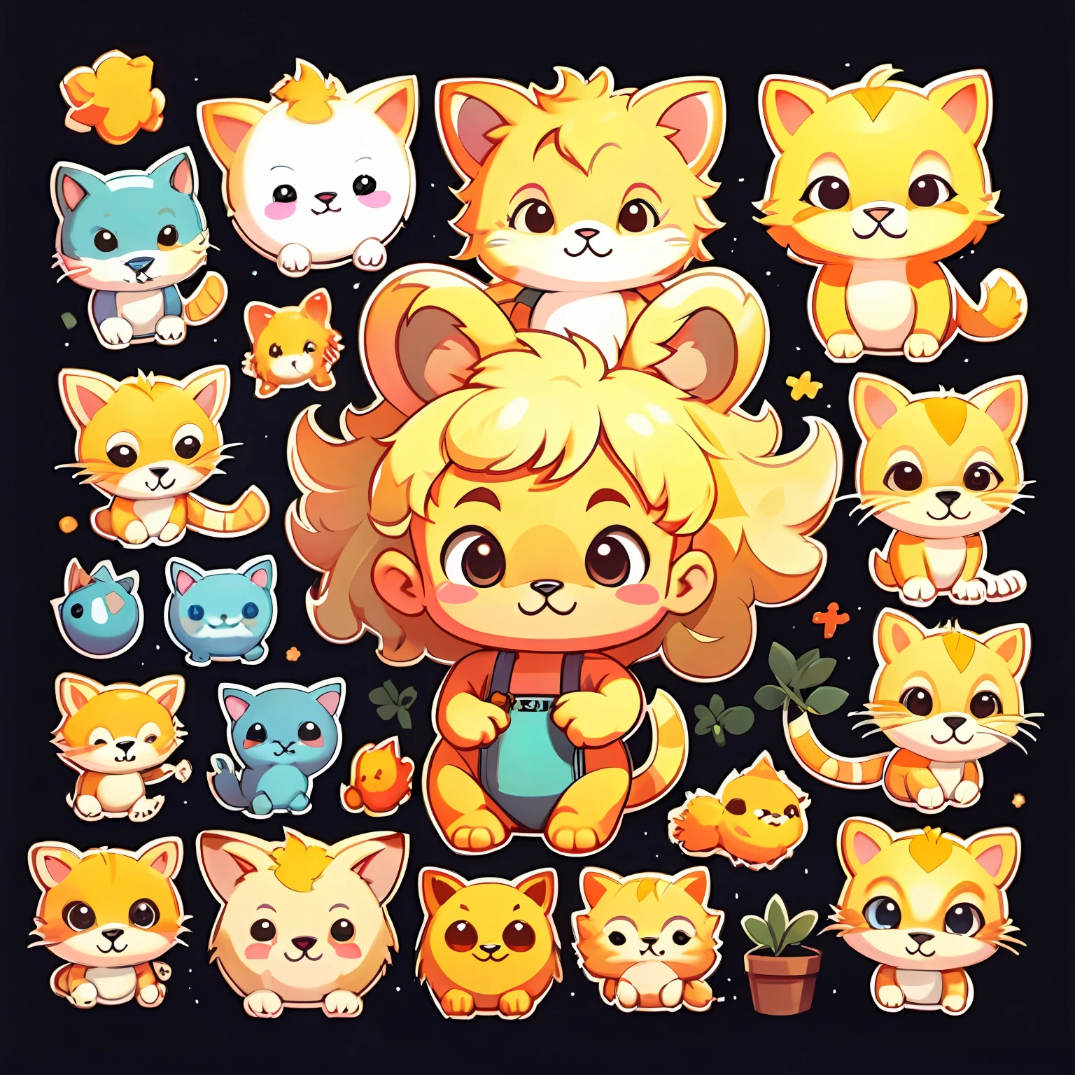 a sticker,Little lion\(organism\),simple backgound,Cartoon Cute,Blonde hair