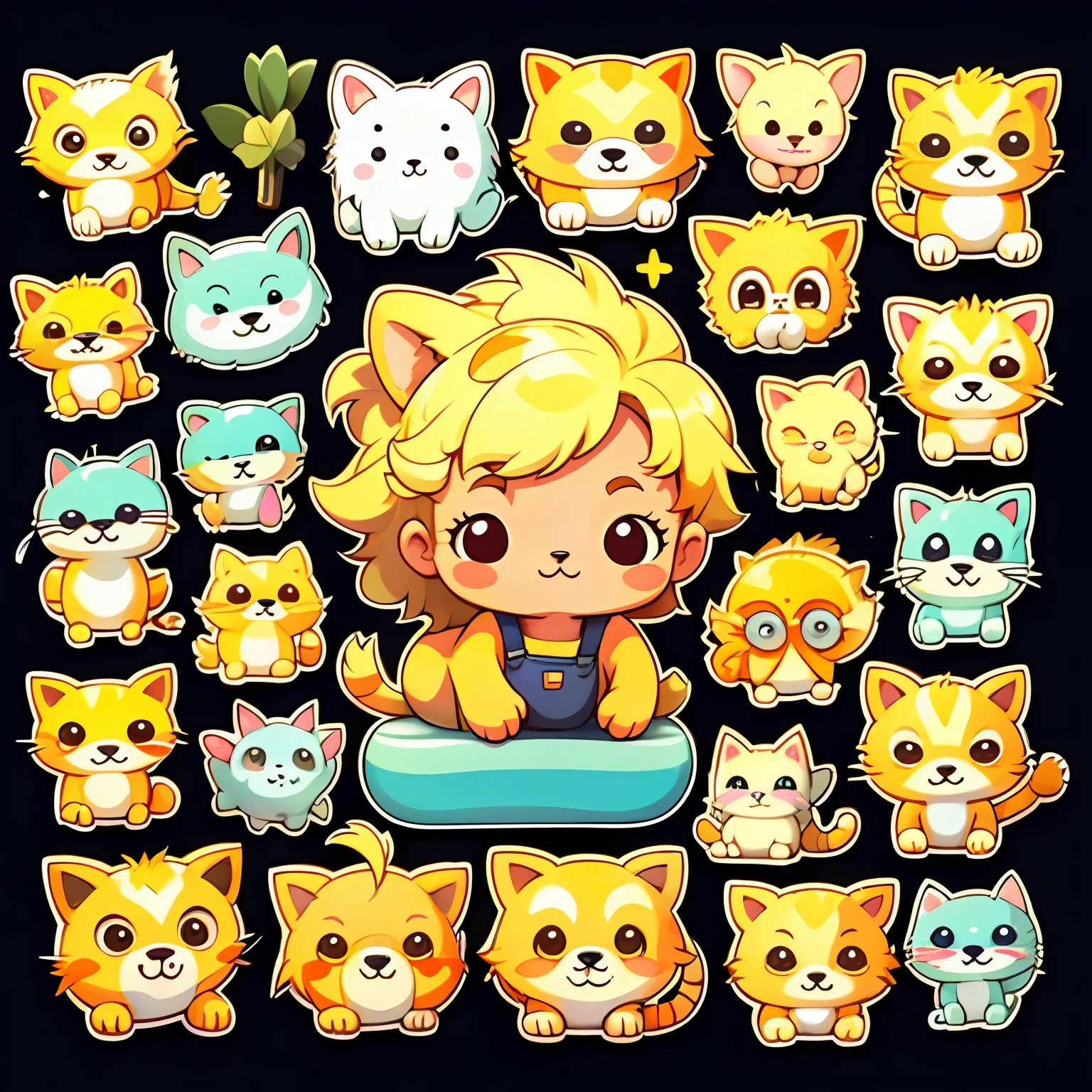 a sticker，Little lion\（organism\），simple backgound，Cartoon Cute，Blonde hair
